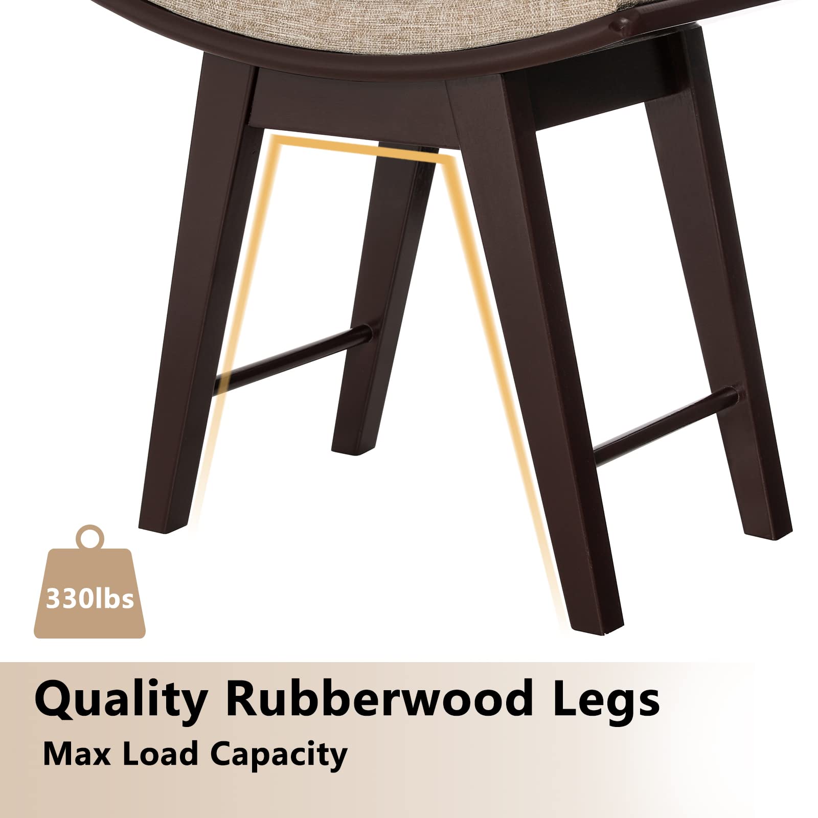 Iwell Vanity Stool with Rubberwood Legs & Padded Cushion - Brown Makeup Chair for Bedroom, Dressing Room, Entryway - Comfortable Seating for Makeup, Dressing & Home Decor
