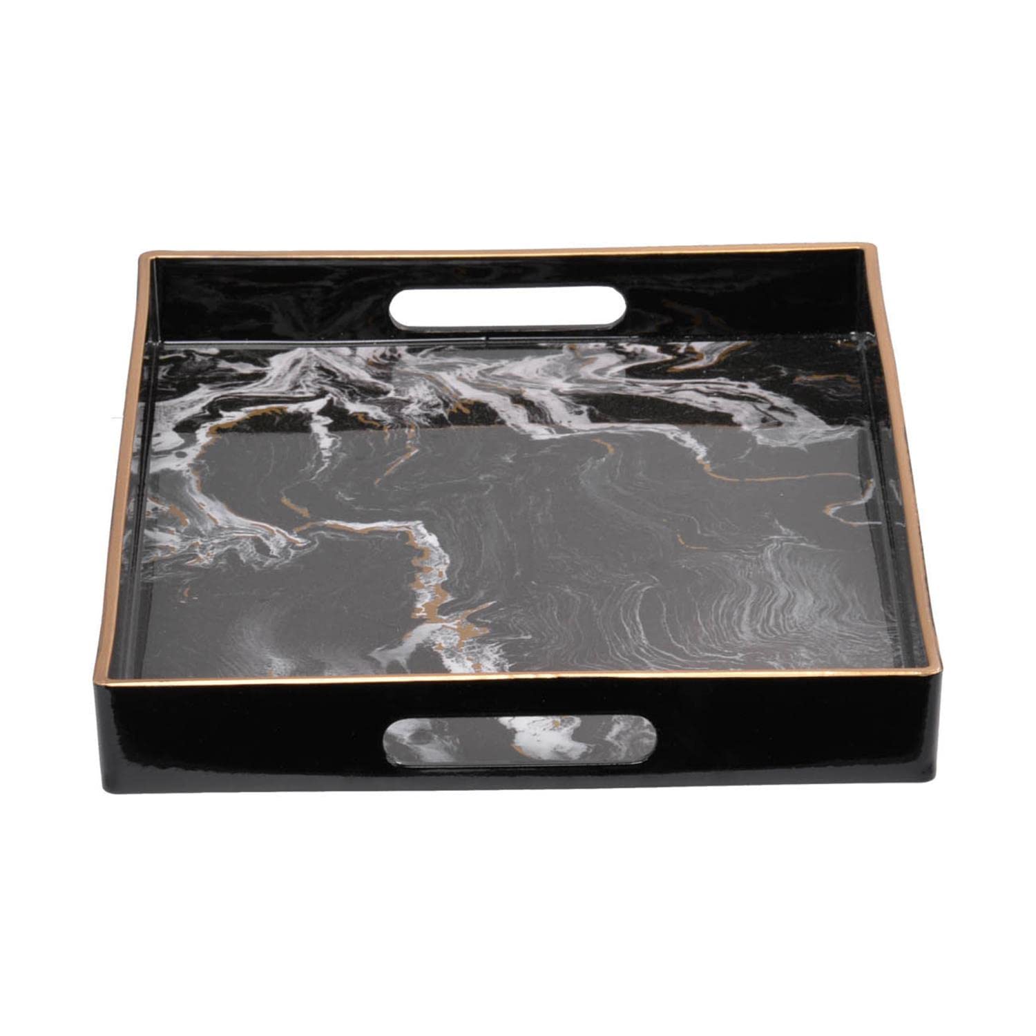 A and B Home Set of 2 Black Marbled Effra Rectangular Serving Trays - Large 19x14in & Small 18x12in - Perfect for Dining, Entertaining, and Kitchen Organization
