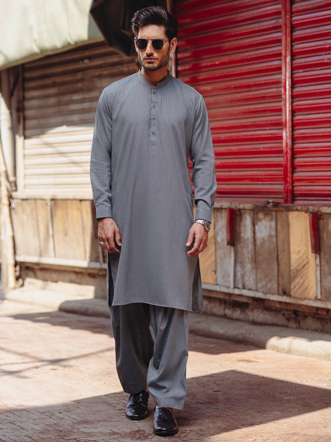 Premium Blended Grey Shalwar Kameez for Men - Traditional Pakistani Outfit - Comfortable Cotton Fabric - Perfect for Eid, Weddings & Special Occasions