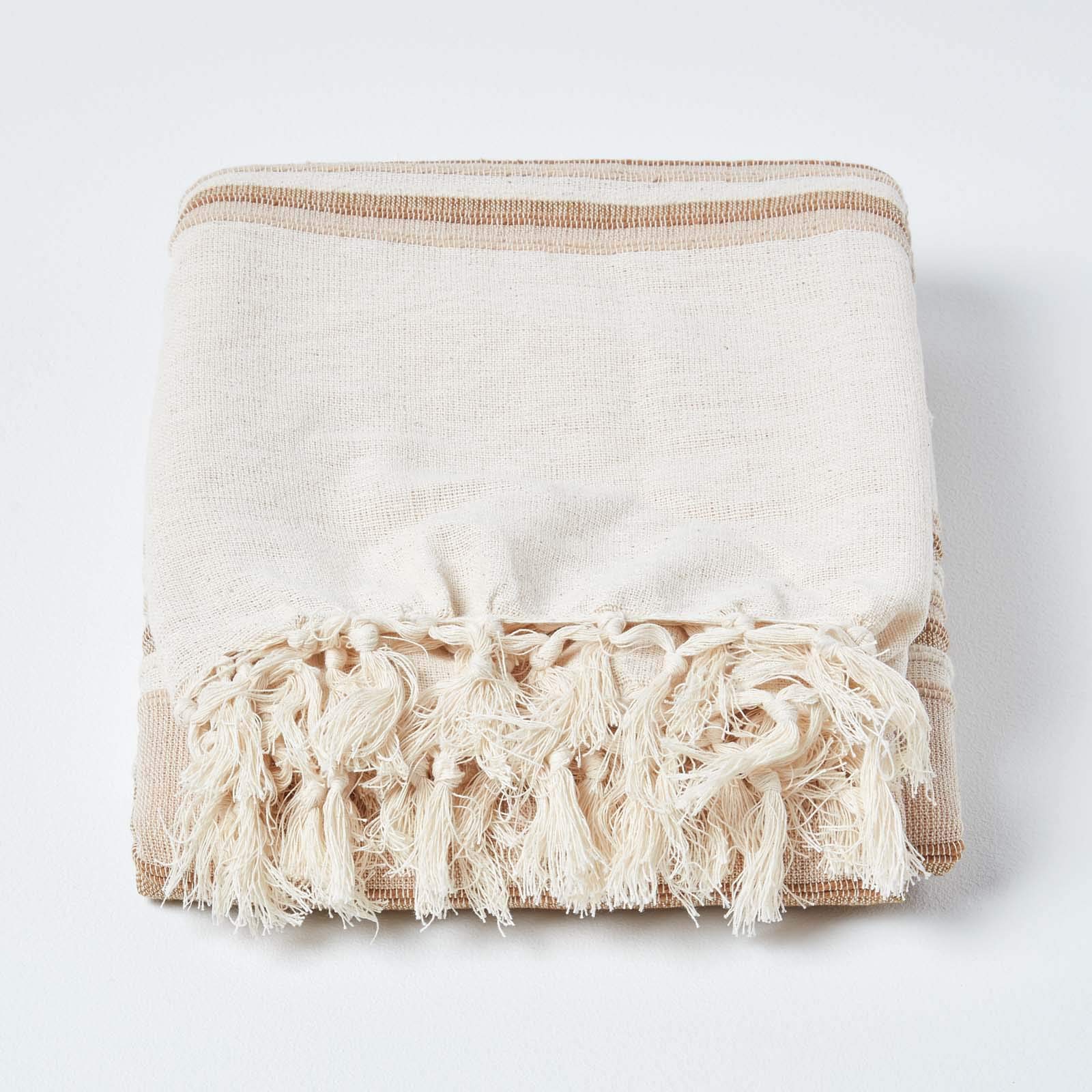 100% Cotton Morocco Ribbed Stripe Throw Blanket 100x140 Inches - Soft Beige Sofa Cover & King Size Bedspread - Machine Washable for Easy Care - Perfect for Living Room Decor, Bedroom Coziness & Gift Giving