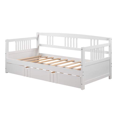 White Twin Size Wooden Daybed with Trundle - Perfect for Guest Rooms, Kids' Bedrooms & Small Spaces