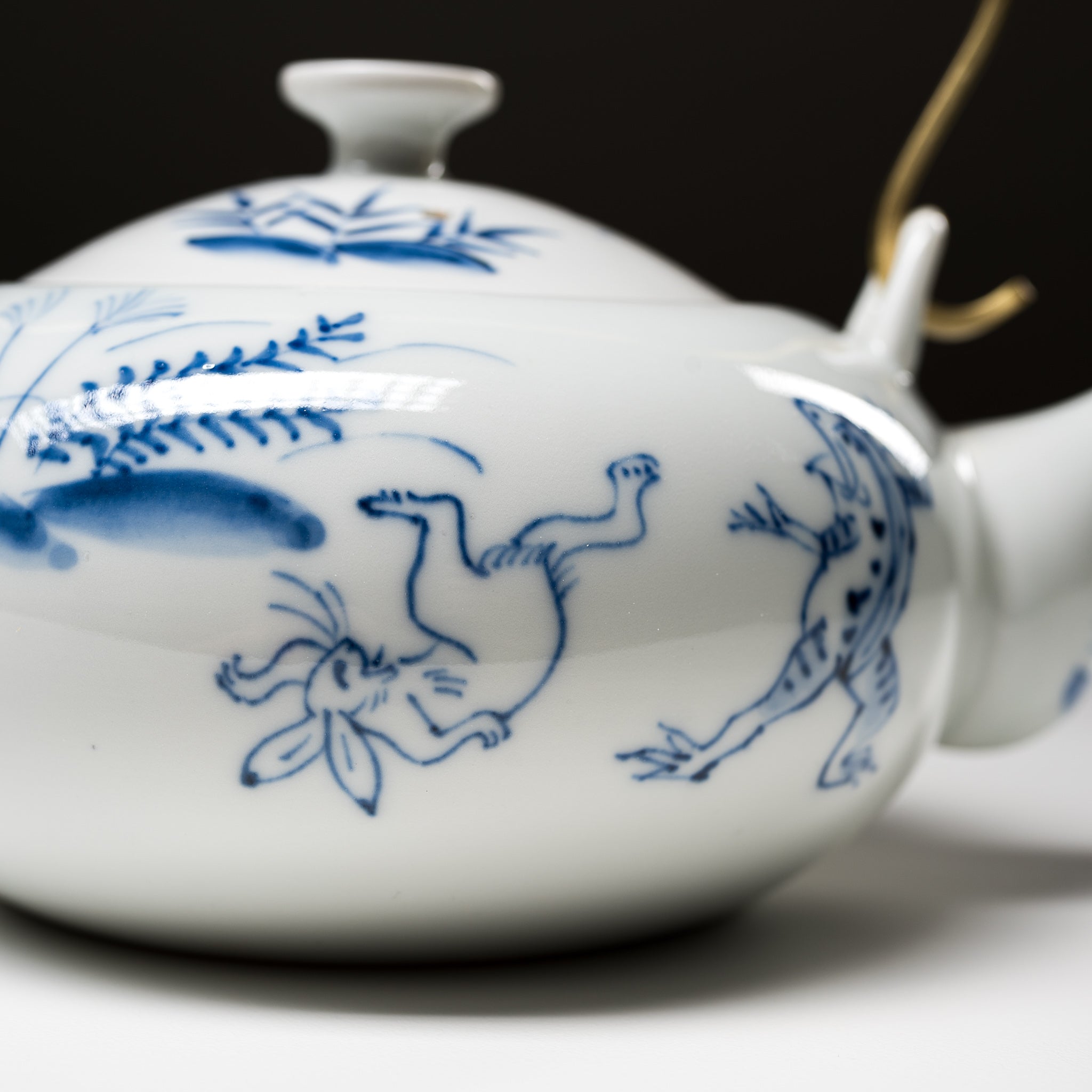 Handmade Kyo Kiyomizu Ware Sometsuke Kozanji Teapot with Rattan Handle - Authentic Japanese Ceramic Teapot for Tea Ceremony & Home Decor