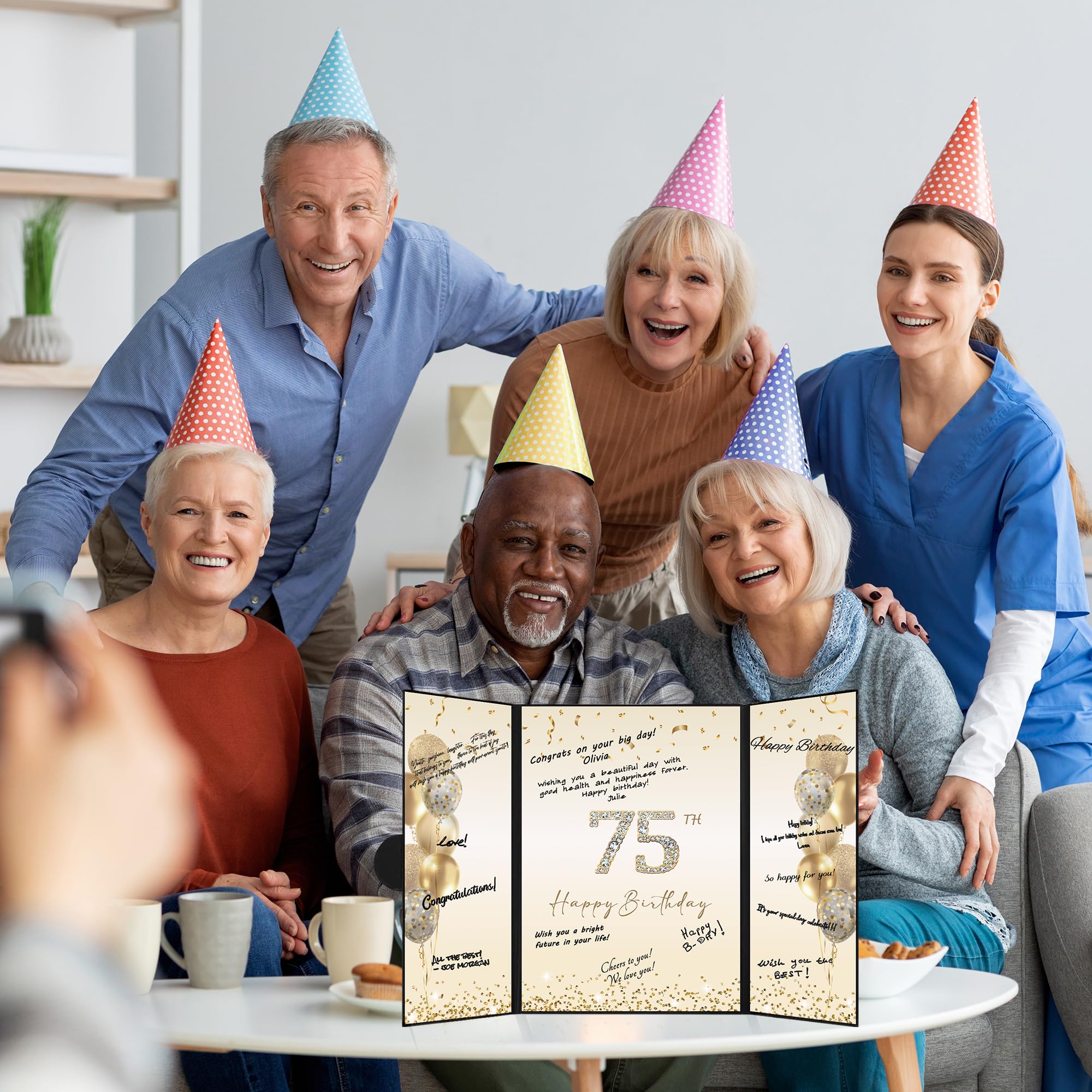 DARUNAXY Black Gold 75th Birthday Party Decorations - Happy 75th Birthday Guest Book Alternative for Men & Women - Cheers to 75 Years Old Gifts - 75th Birthday Signing Card Board - Perfect for Milestone Celebrations, Retirement Parties & Anniversary Events