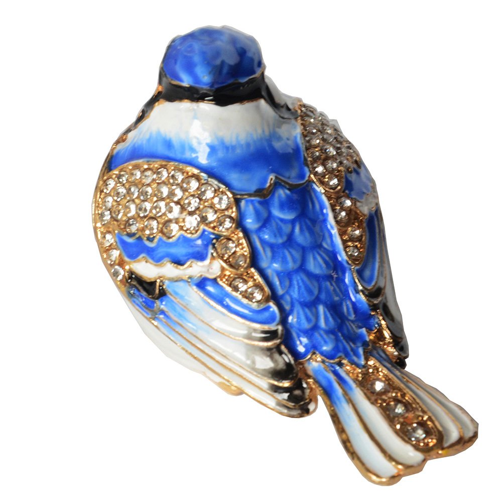 Blue Jay Crystal Jewelry Box - Bejeweled Metal Trinket Box with Bird Figurine | Perfect for Jewelry Storage & Home Decor Gift