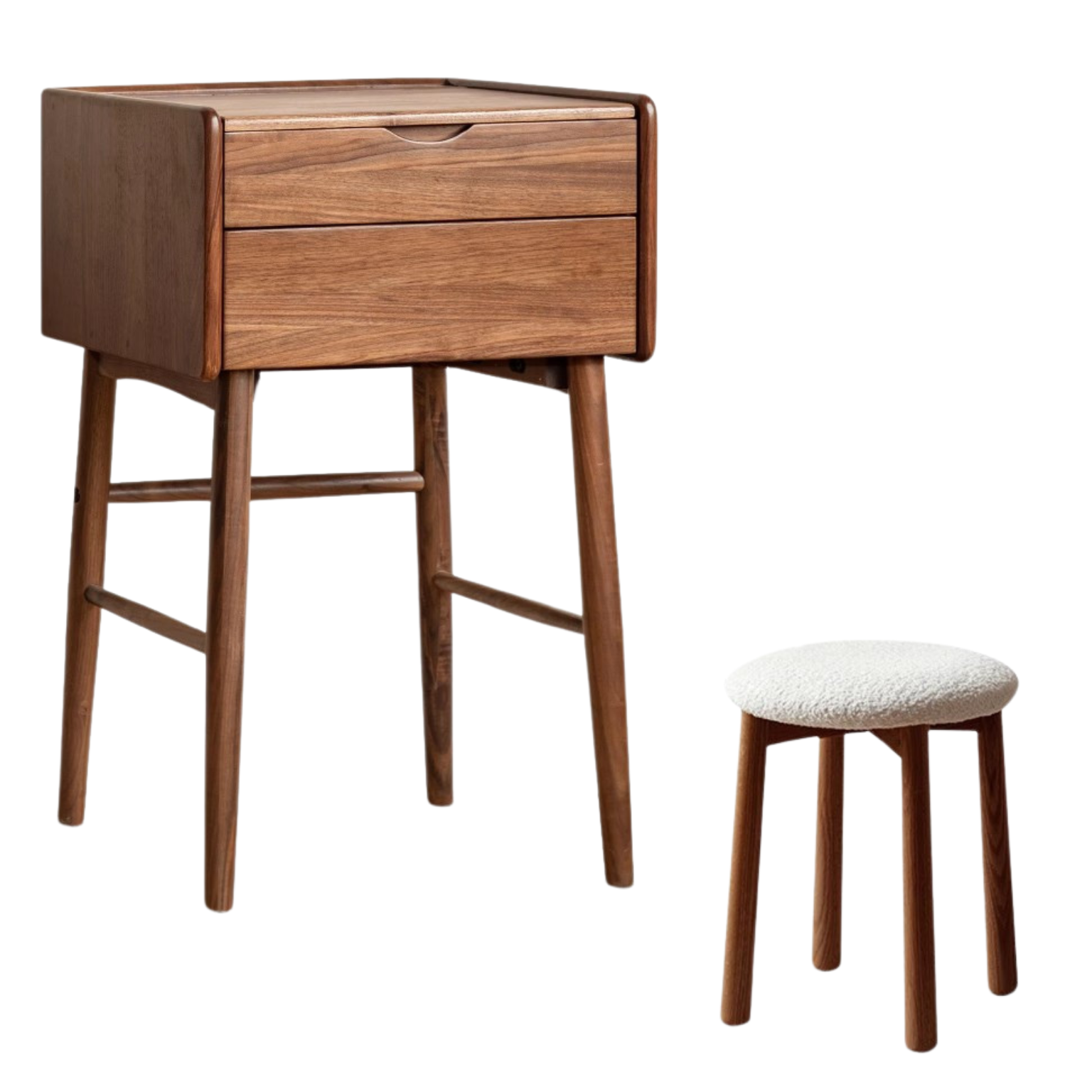 Solid Black Walnut Wood Mirror Dressing Table - Elegant Vanity Desk for Bedroom, Bathroom & Makeup Area