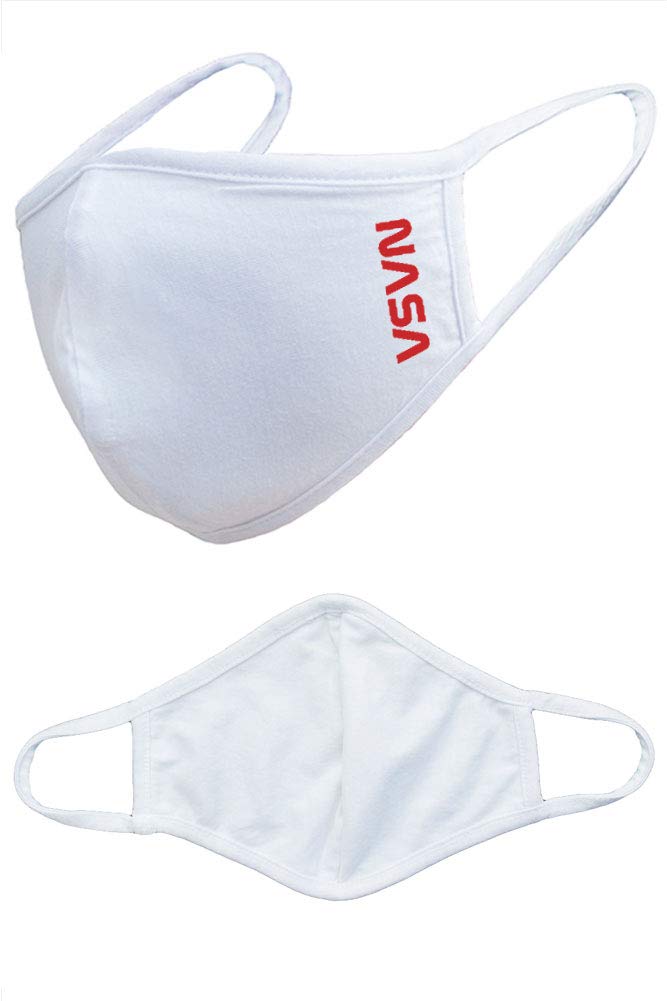 NASA Logo Reusable Cotton Face Masks for Adults - Breathable Washable White Fabric Masks for Daily Use, Travel & Outdoor Activities