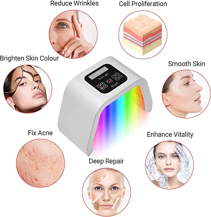 Kostech 7-Color LED Face Mask for Skin Rejuvenation - PDT Photon Therapy Light for Face & Body, Touch Screen Control - Anti-Aging, Whitening & Acne Treatment | Home Spa & Professional Beauty Equipment