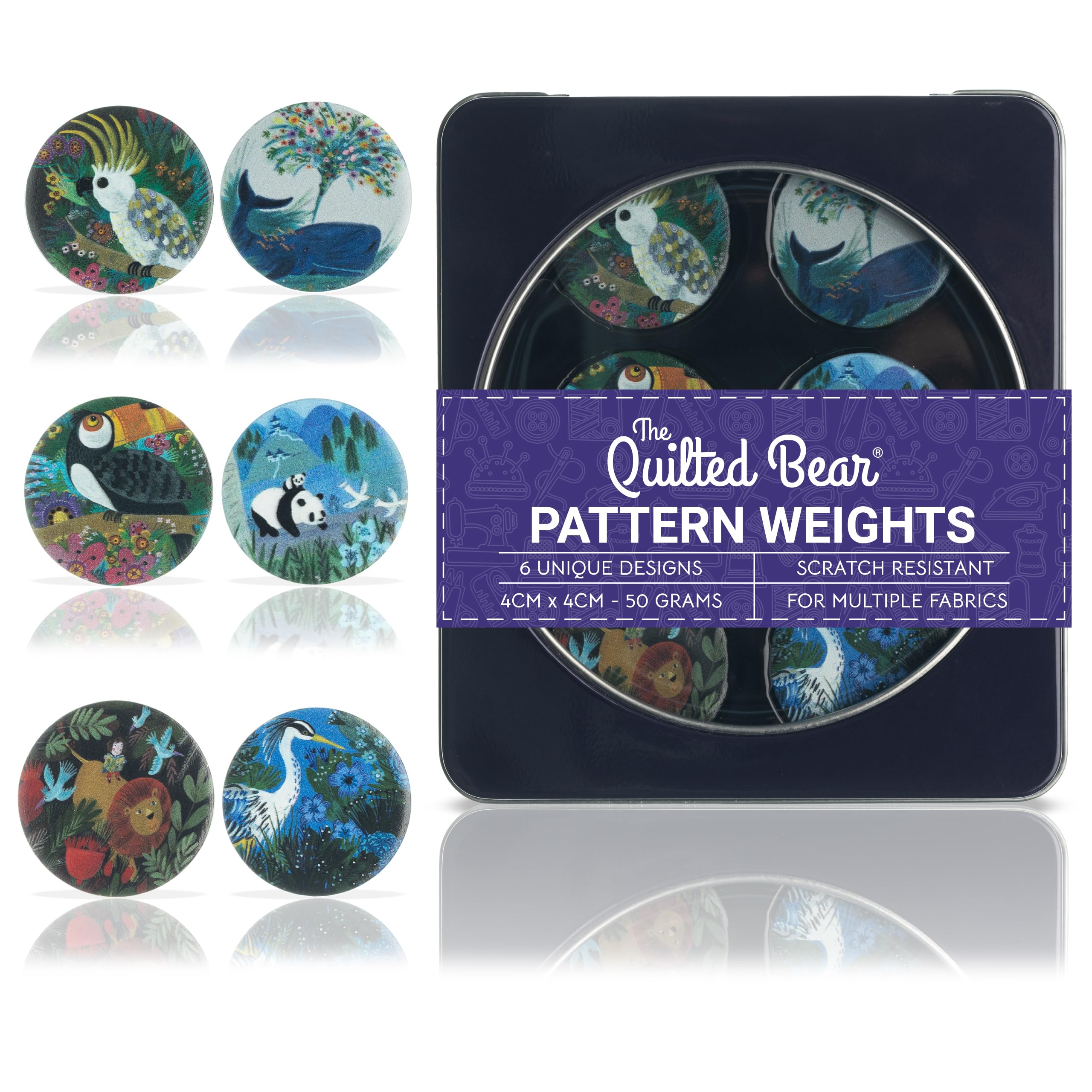 6-Pack Quilted Bear Pattern Weights (40mm) - Scratch-Resistant Fabric Weights for Sewing, Quilting & Crafting - Multiple Animal Designs - Perfect for DIY Projects & Fabric Cutting (Kay Widdowson Collection)