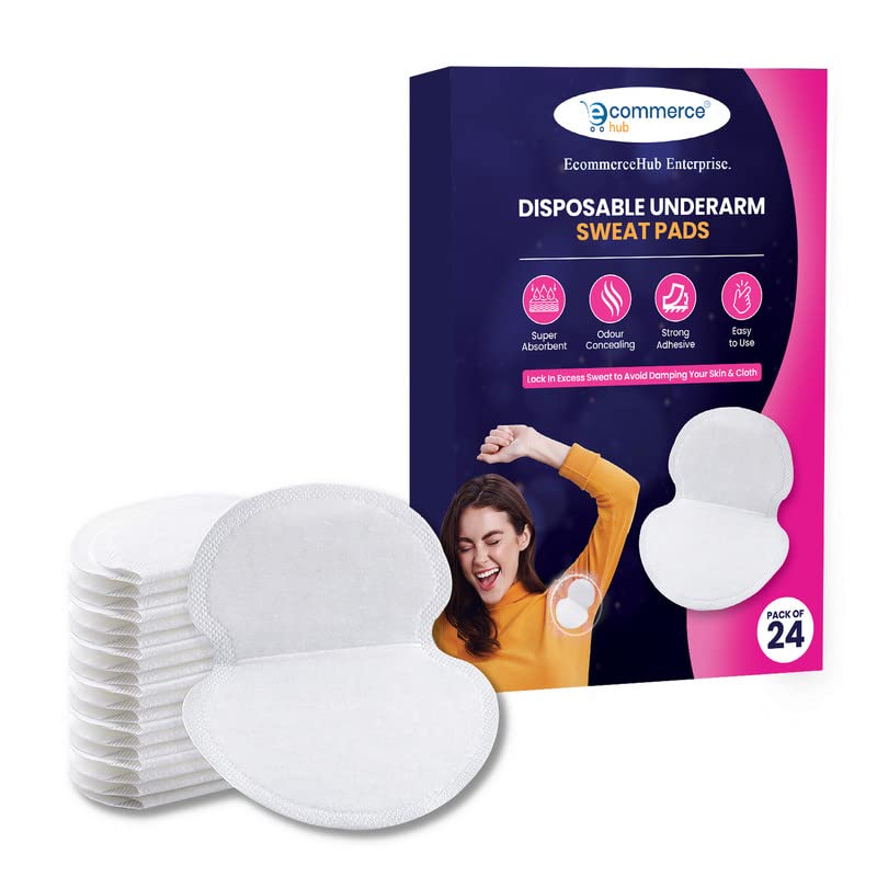 EcommerceHub™ Disposable Underarm Sweat Pads for Women & Men - 24 Pack, Invisible White Sweat Absorbing Pads for Armpit Protection | Odor Control & Comfort for Daily Wear, Workouts & Formal Occasions