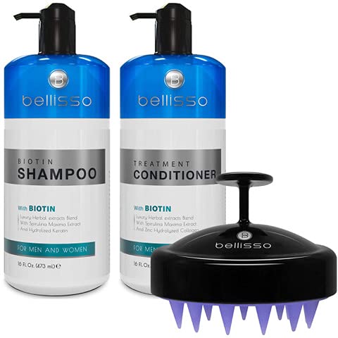 Biotin Shampoo and Conditioner Set for Hair Growth - Volumizing & Strengthening Hair Care with Scalp Massager & Wet Brush - Perfect for Thinning Hair, Dry Scalp & Daily Hair Care Routine