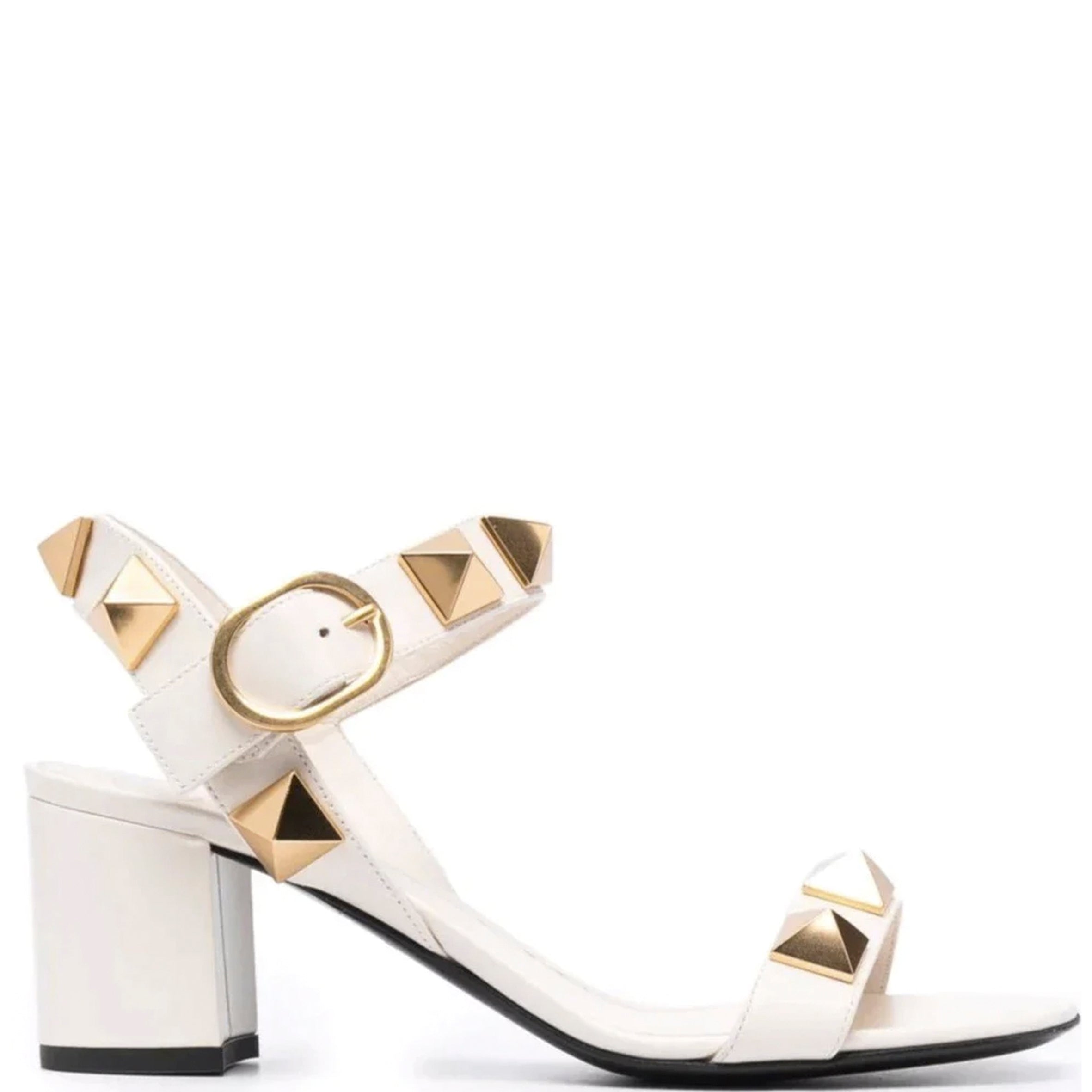 Roman Stud 2 Strap Block Heels 60mm in Ivory - Elegant Women's Sandals for Weddings, Parties & Summer Outfits