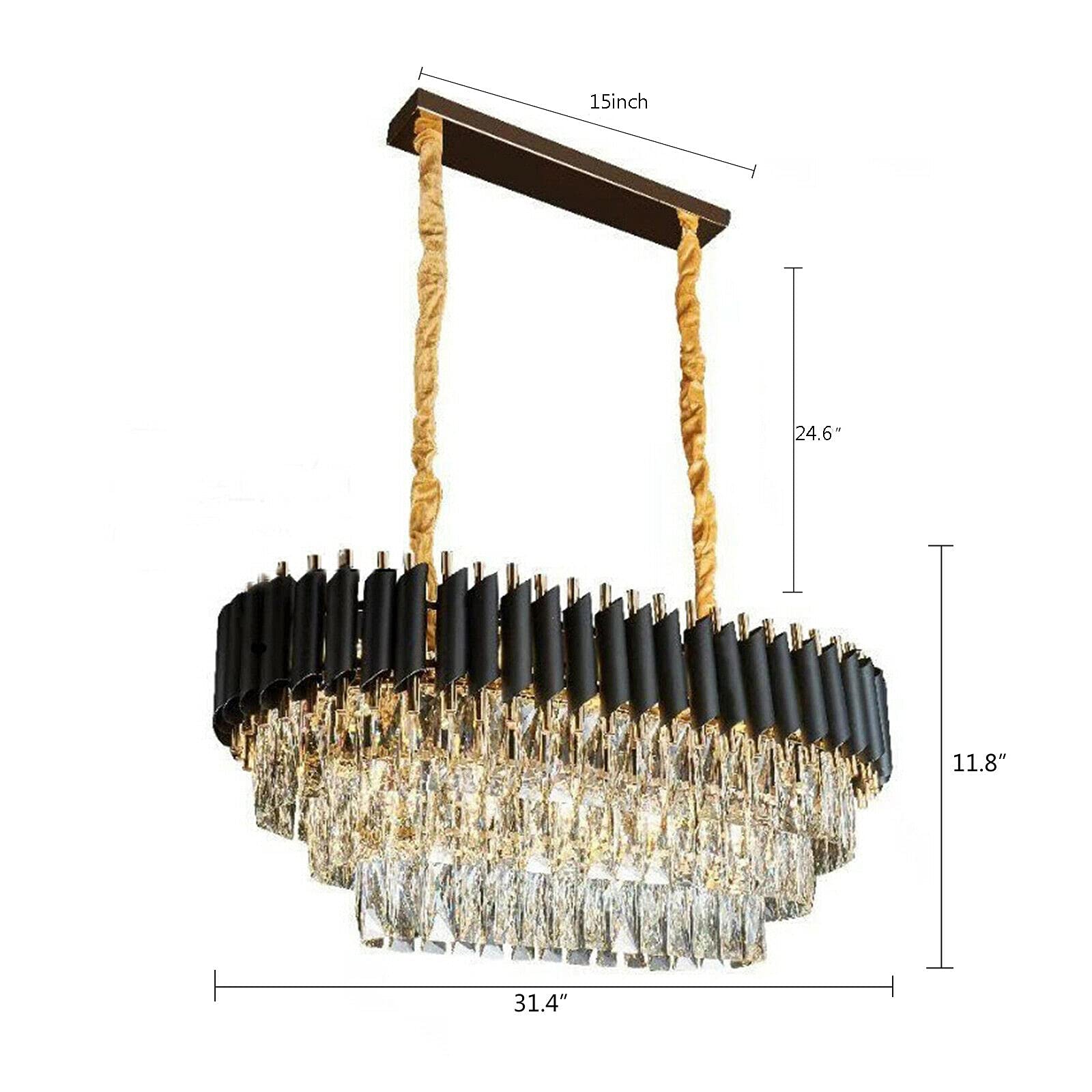 Modern 8-Light Rectangular Crystal Chandelier - E12 Base Chrome Linear Raindrop Hanging Light Fixture - 31.5