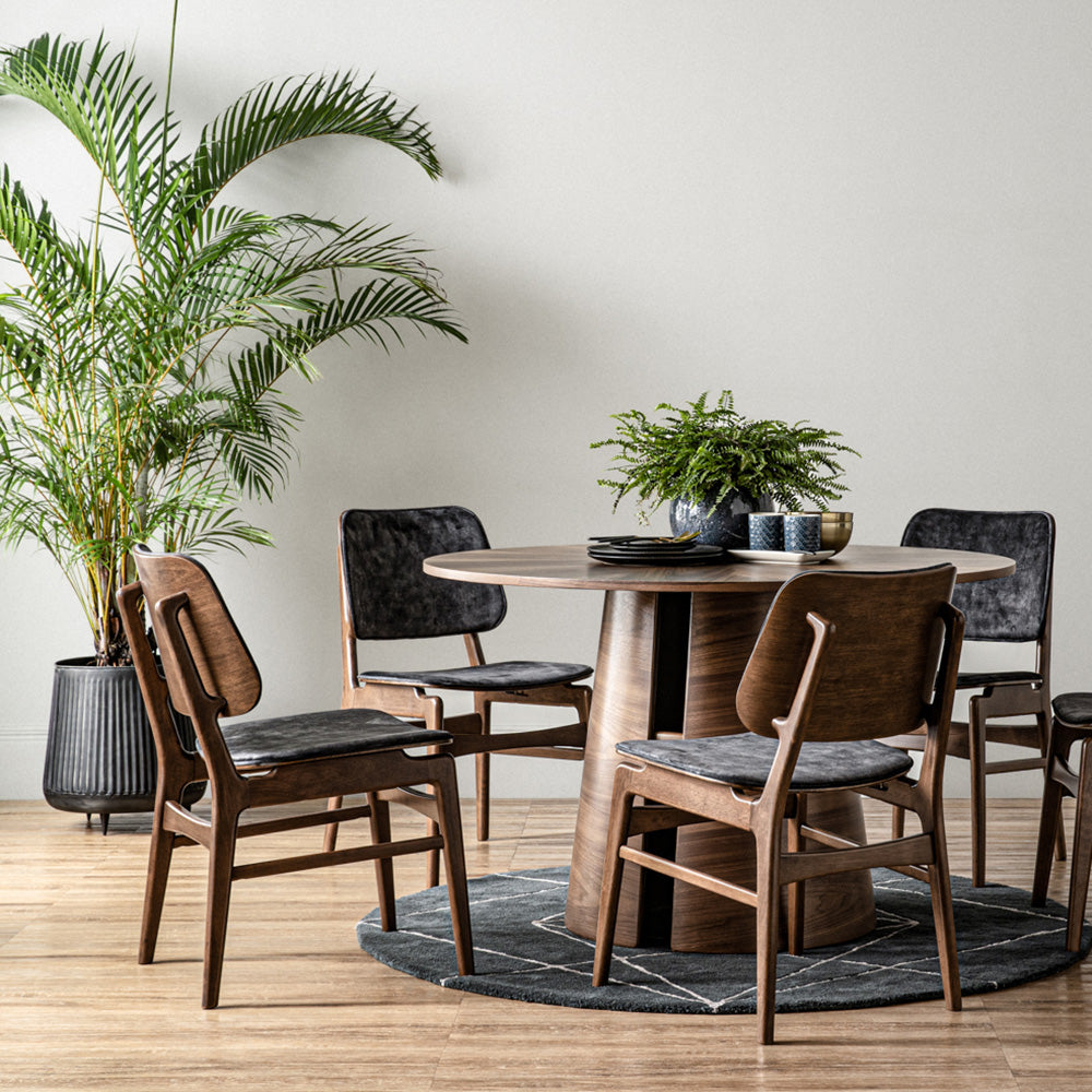 OKARA 47 Inch Round Dining Table - Solid Walnut Wood - Perfect for Kitchen, Dining Room & Small Spaces