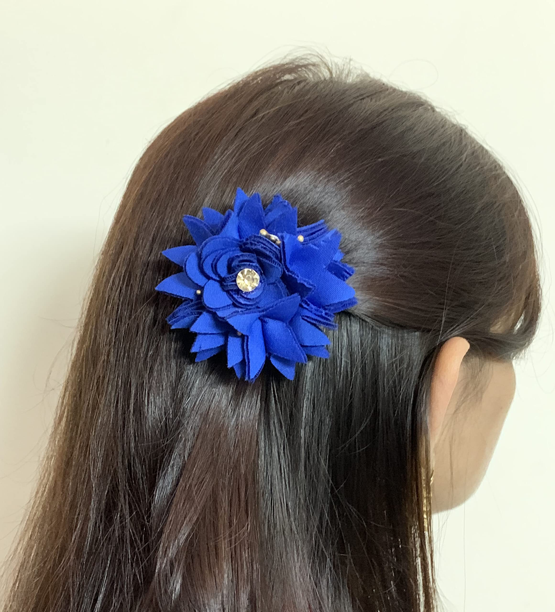 Arooman™ Bridal Blue Juda Hair Pins for Women - Crystal Rhinestone Red Flower Hairpins Set of 2 - Wedding Hair Accessories for Brides, Bridesmaids & Special Occasions