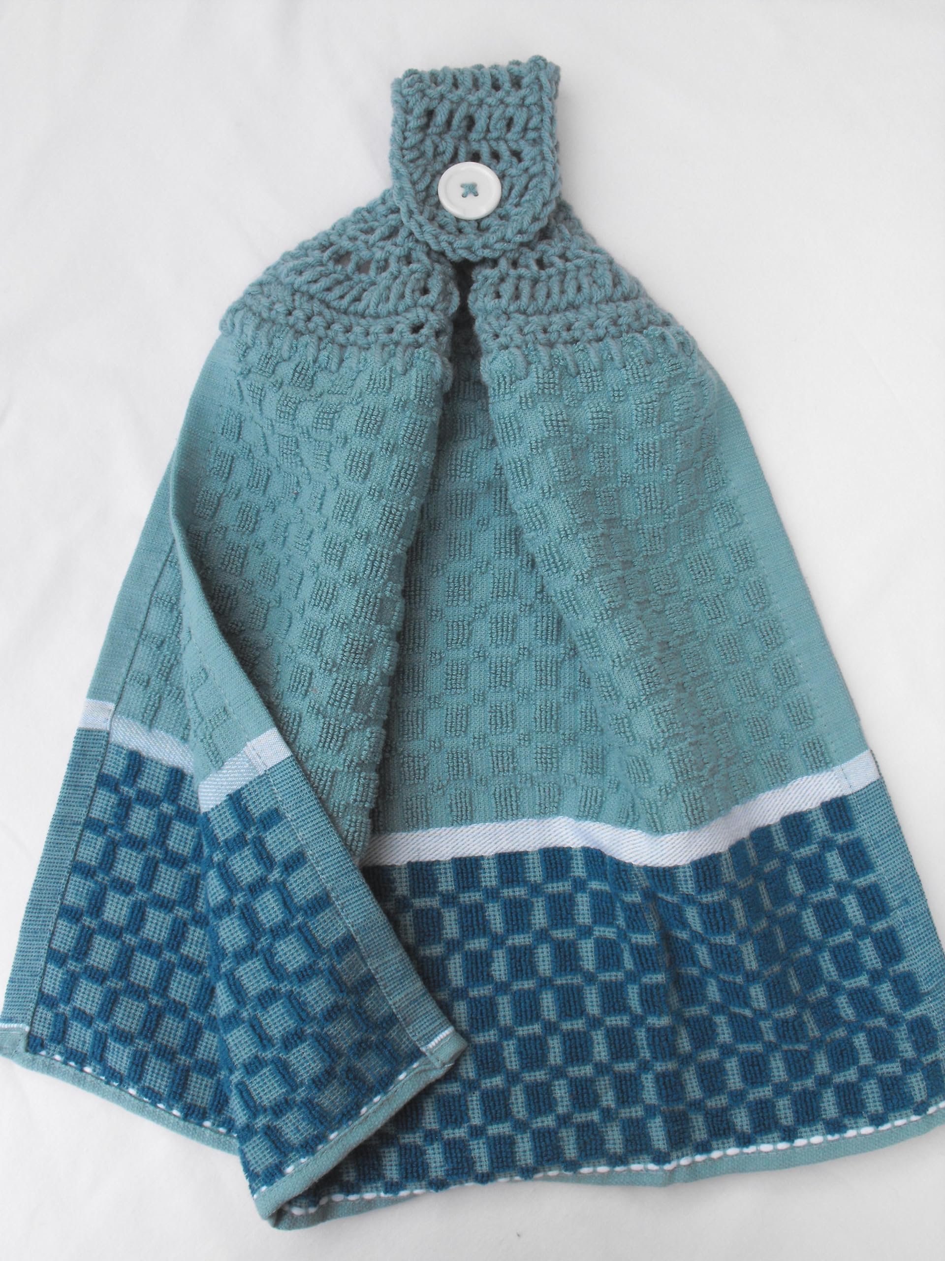 Premium Double Thick Terry Cloth Kitchen Towel with Full Crochet Hanging Loop - Super Absorbent & Quick Drying - Teal Blue - Perfect for Cooking, Baking & Dish Drying