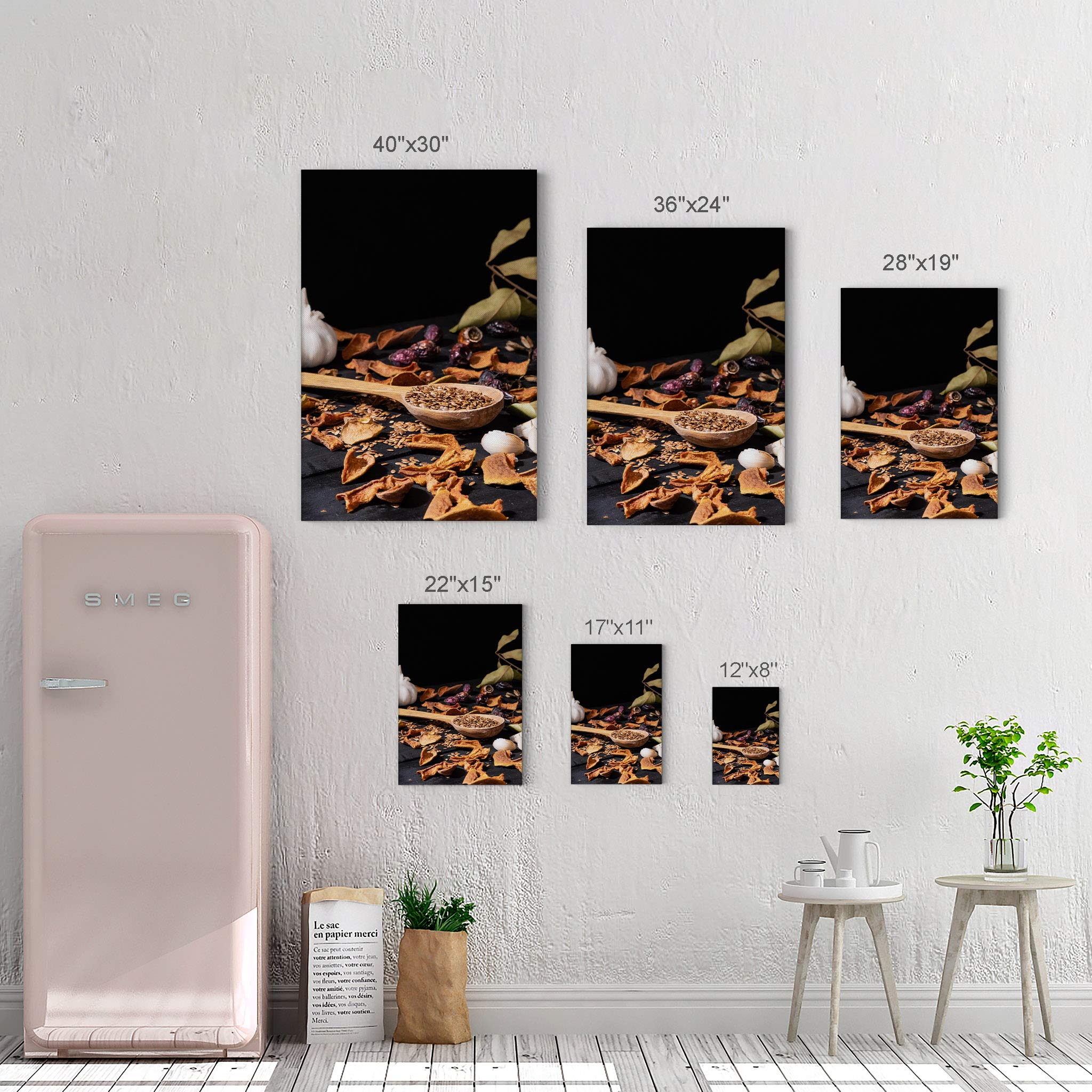 Smile Art Design Garlic Dried Herbs Fruits & Sesame Seeds Kitchen Canvas Wall Art Print - Farmhouse Decor for Restaurant, Cafe & Dining Room - Modern Housewarming Gift (36x24, Ready to Hang) - Perfect for Country Kitchen, Coffee Shop & Rustic Home Decor
