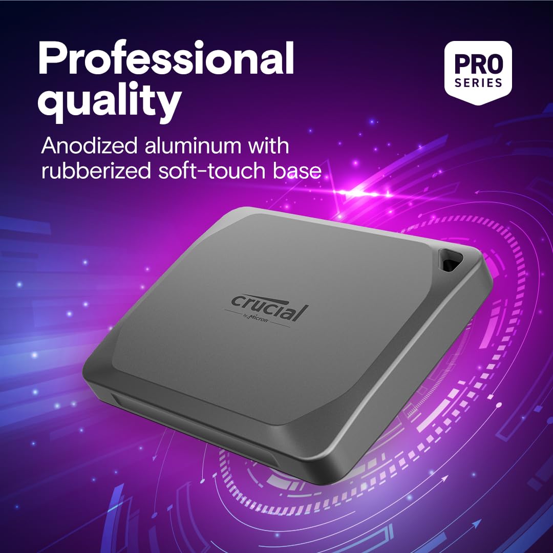 Crucial X9 Pro 1TB Portable SSD - High Speed External Solid State Drive with 1050MB/s Read/Write, USB-C 3.2 & USB-A Adapter, IP55 Water & Dust Resistant - Perfect for Gaming, Photography & Business Storage