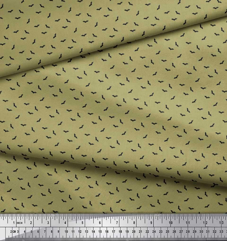 Soimoi 100% Cotton Canvas Fabric by The Yard - 42 Inch Wide Green Bat Bird Printed Shirting Material for DIY Crafts, Quilting & Home Decor | Whimsical Charm Design