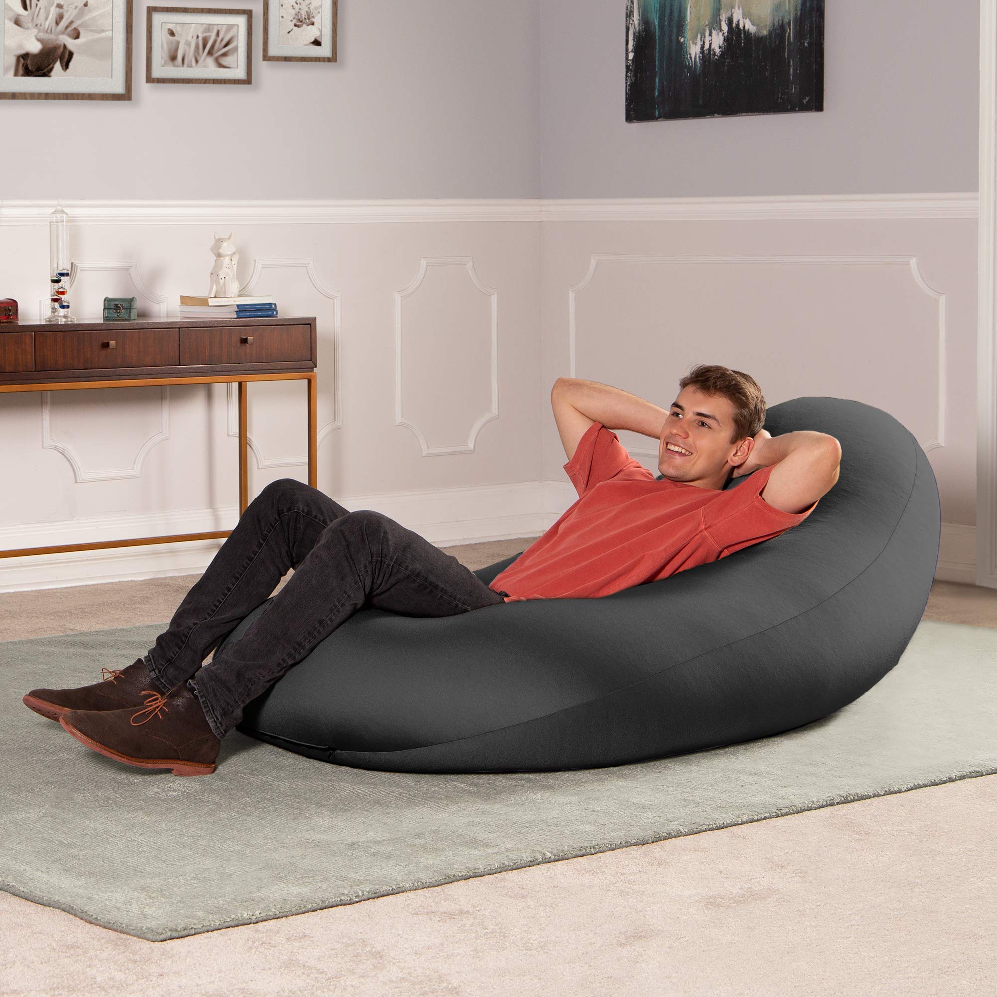 Jaxx Nimbus Spandex Bean Bag Chair for Adults - Oversized Black Memory Foam Lounger for Living Room, Game Room & Dorm - Comfortable Seating for Relaxing, Gaming & Movie Nights