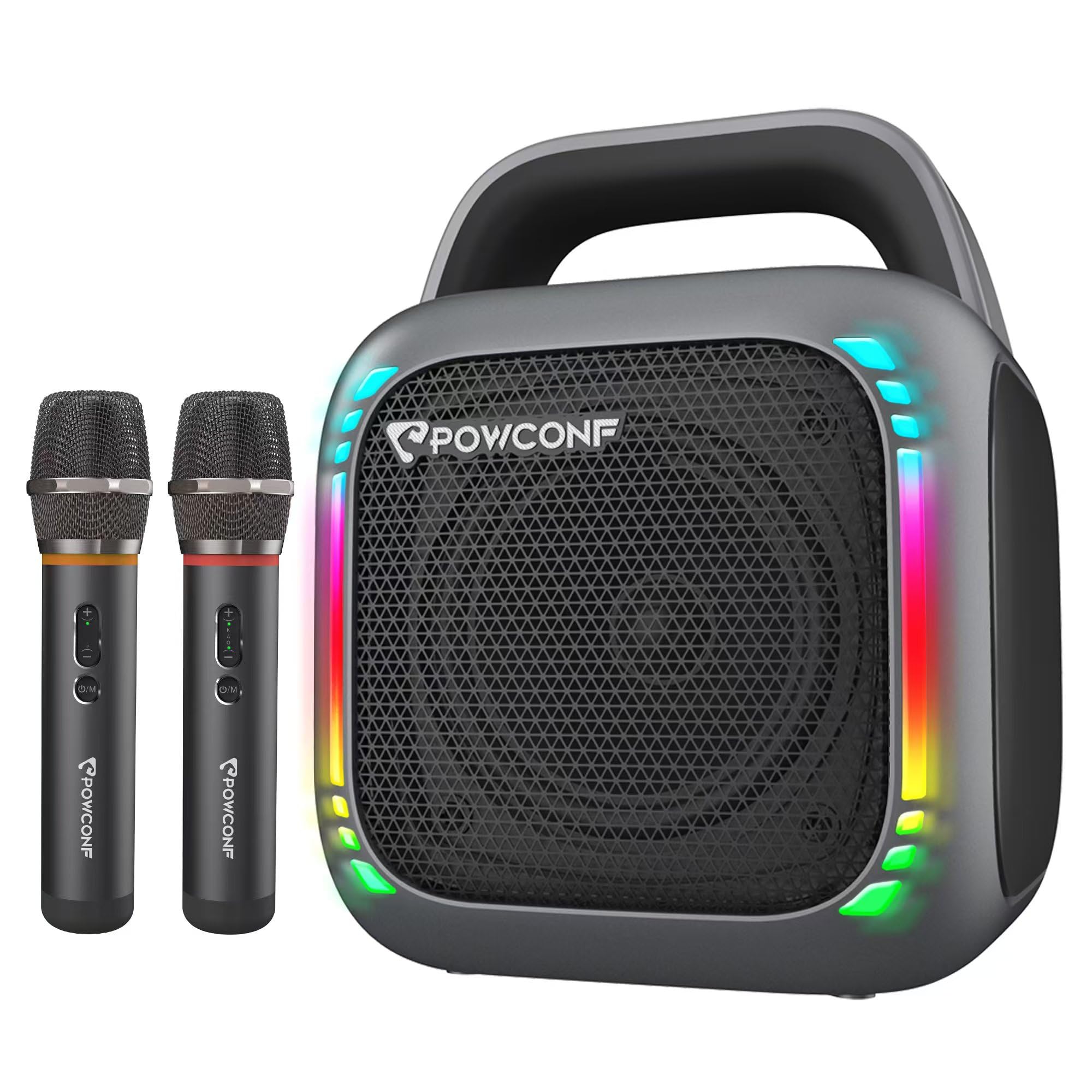 Portable Karaoke Machine with 2 Wireless Microphones - Bluetooth PA Speaker System with RGB Lights for Adults & Kids - TWS Party Speaker with AUX/USB/TF Input - Perfect for Home Parties, Birthday Celebrations & Outdoor Gatherings