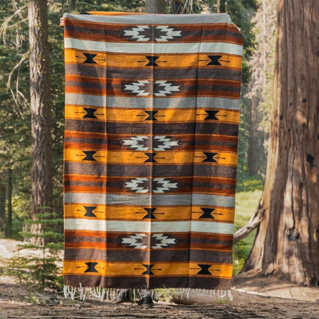 Authentic Handwoven Mexican Wool Blanket - Southwestern Geometric Print, Vintage Style Throw for Home Decor, Beach, Picnic & Yoga (Gold Desert Design) | Perfect for Cozy Living Rooms, Outdoor Adventures & Boho Chic Styling