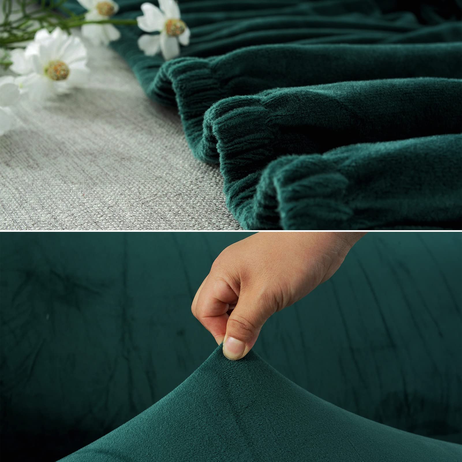 Thick Plush Stretch Sofa Cover for 1-4 Cushion Couches - Non-Slip Pet-Friendly L-Shaped Couch Protector - Dark Green 2-Seater (145-185cm) - Perfect for Living Room, Family Room & Pet Owners