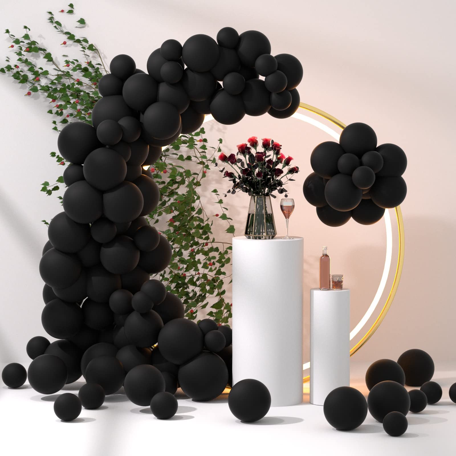 Premium Black Latex Balloons - 12+5 Inch 70-Piece Party Balloon Set | Helium-Quality for Balloon Garlands, Graduation Decor, Birthday Parties & Wedding Anniversaries | Perfect for Halloween, New Year's Eve & Elegant Themed Events