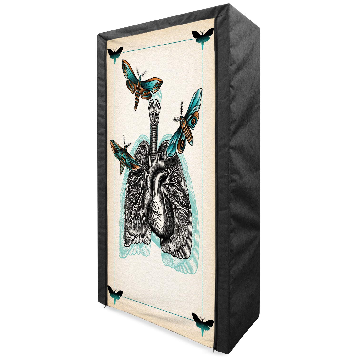 Trippy Art Portable Fabric Wardrobe with Man Body Lungs & Moths Design - 33.5