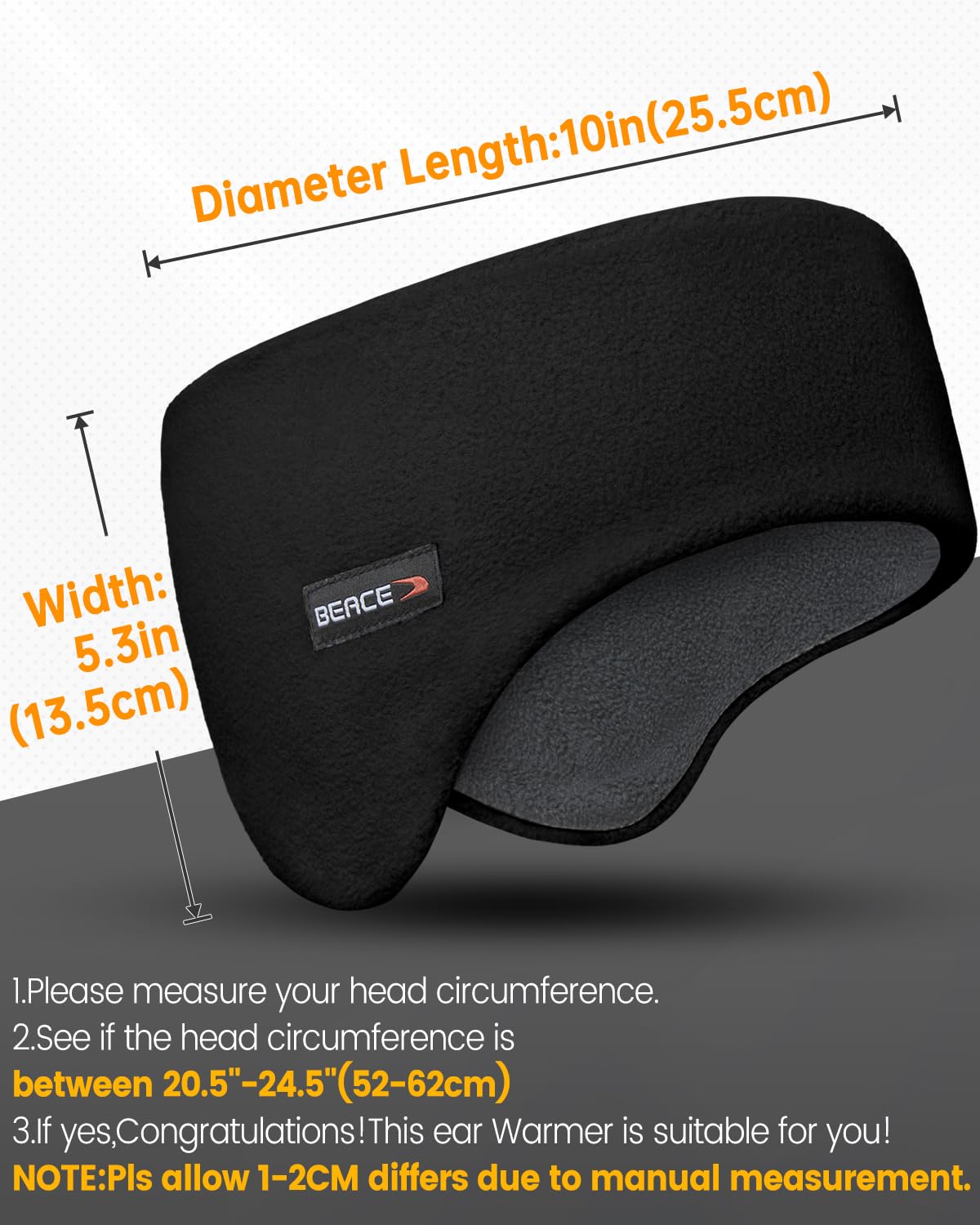 BEACE Double-Layer Fleece Ear Warmers for Men & Women - Winter Headband, Ear Muffs & Covers for Running, Cycling, Skiing - Cold Weather Outdoor Sports Accessories
