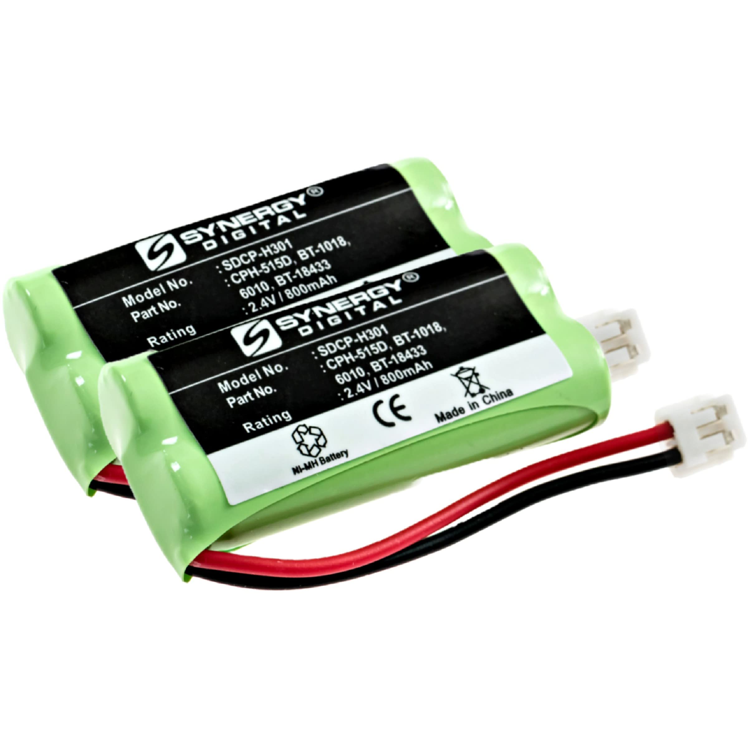 Synergy Digital Cordless Phone Batteries - 2 Pack Ni-MH 2.4V 800mAh Replacement Batteries for Uniden DECT3080-6 Phone | Ultra High Capacity | Perfect for Home & Office Cordless Phones | Long Lasting Power Solution