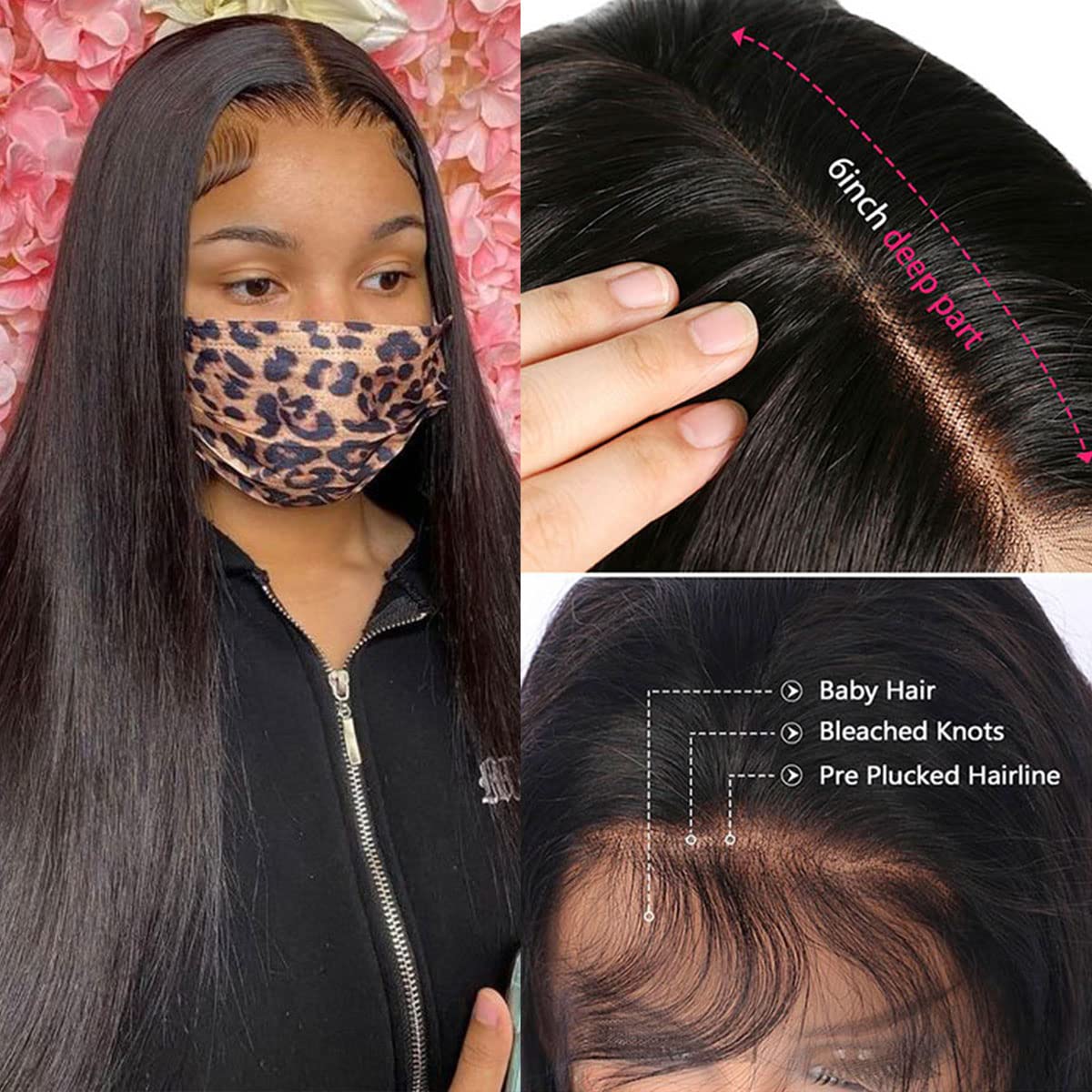 13x6 HD Lace Front Wigs Human Hair 28 Inch Straight Glueless Wig 200% Density Pre-Plucked Black Straight Human Hair Lace Wig for Women - Perfect for Daily Wear, Cosplay & Special Occasions