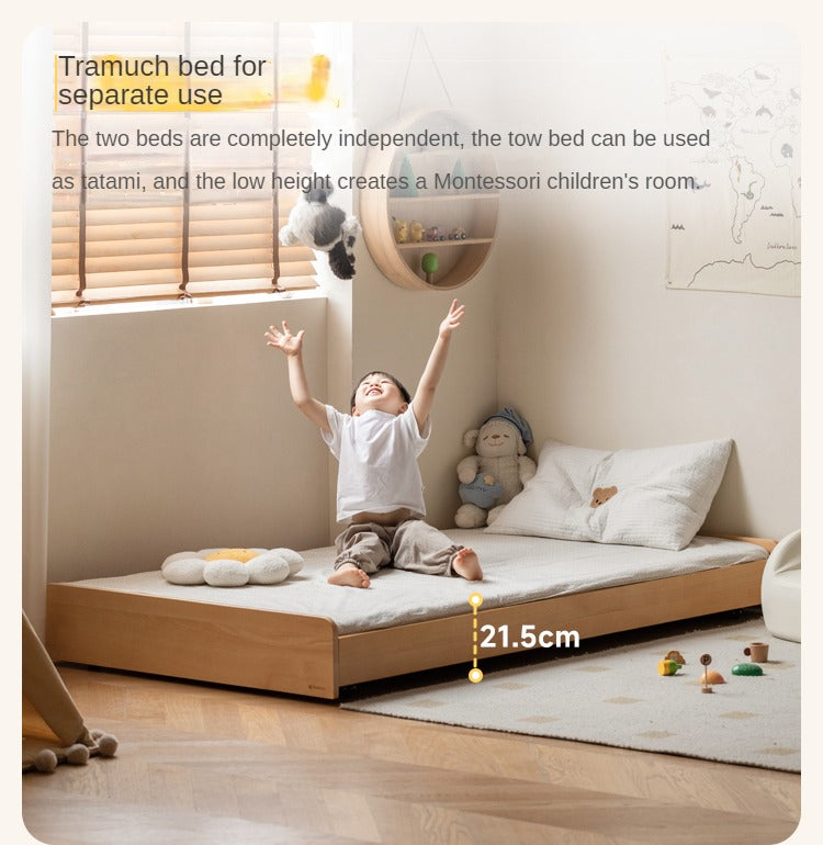Solid Beech Wood Space-Saving Bunk Bed with Guardrails - Sturdy Twin Over Twin Loft Bed for Kids & Teens - Perfect for Small Bedrooms, Guest Rooms & Dormitories