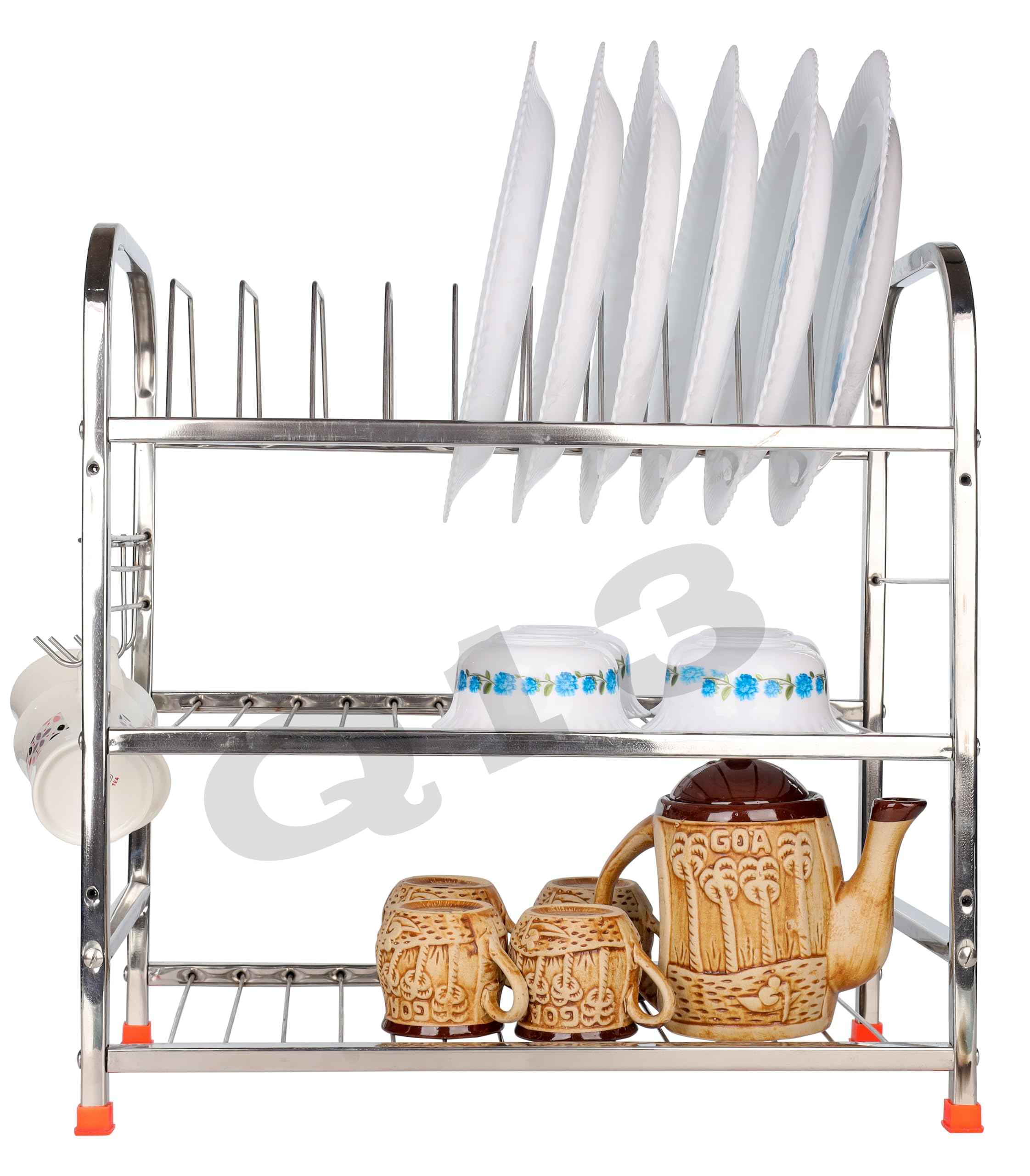 D.K 11® Stainless Steel 3-Tier Wall Mount Kitchen Organizer - Space Saving Utensil Rack for Spoons, Knives & Cutting Boards | Perfect for Small Kitchens, Dish Drying & Sink Area Storage