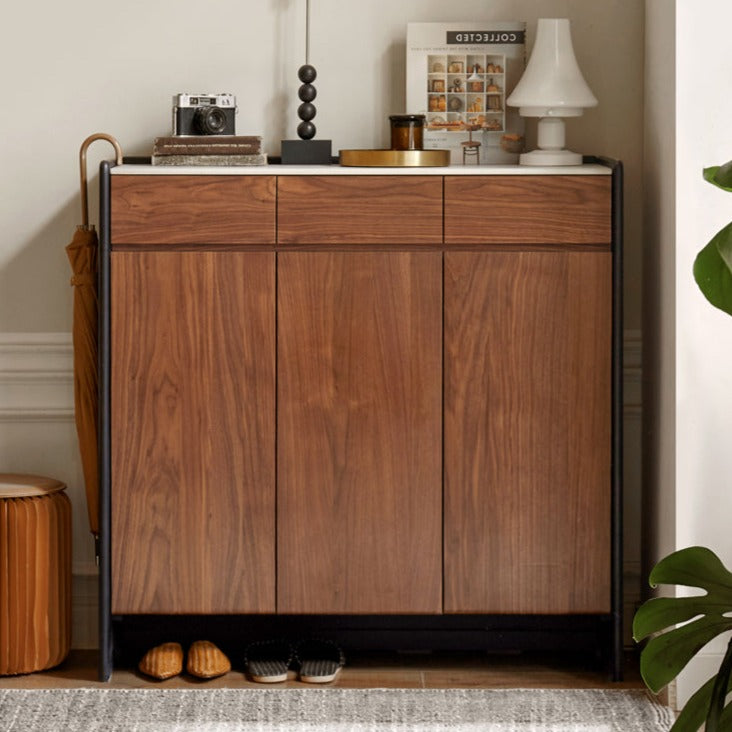 Black Walnut Solid Wood Shoe Cabinet for Entryway - Rustic Shoe Storage Organizer with Shelf | Perfect for Hallway, Mudroom & Closet Organization