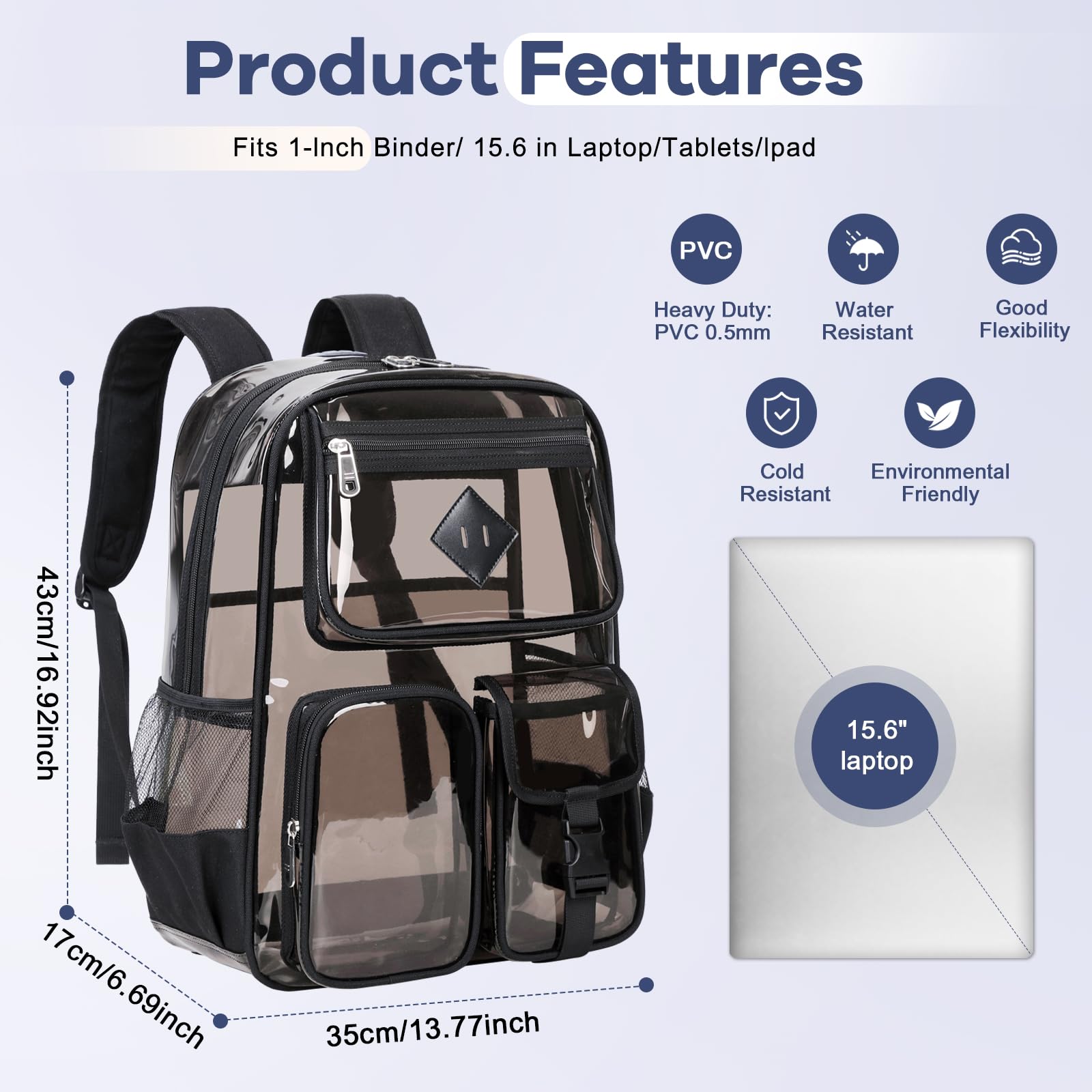 Clear PVC Backpack for School - Heavy Duty Transparent Bookbag for Girls & Teens, Stadium Approved See-Through Backpack - Perfect for School, Travel, and Security Checkpoints