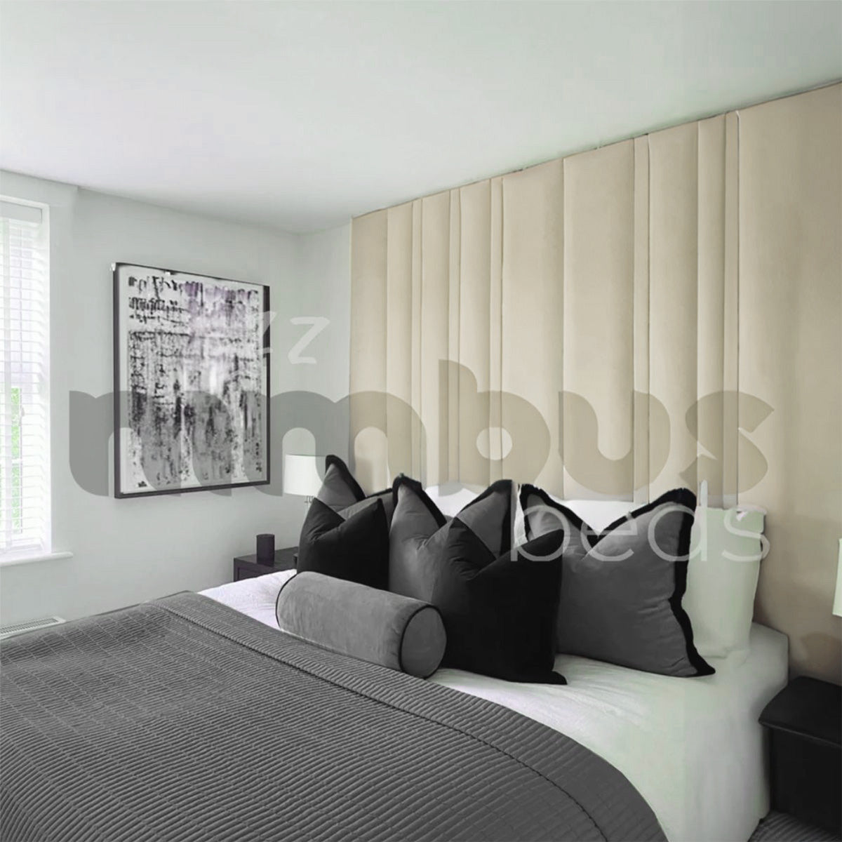Luxury Barcelona Bed Frame - Queen Size Upholstered Platform Bed with Wooden Legs for Modern Bedroom & Guest Room Decor
