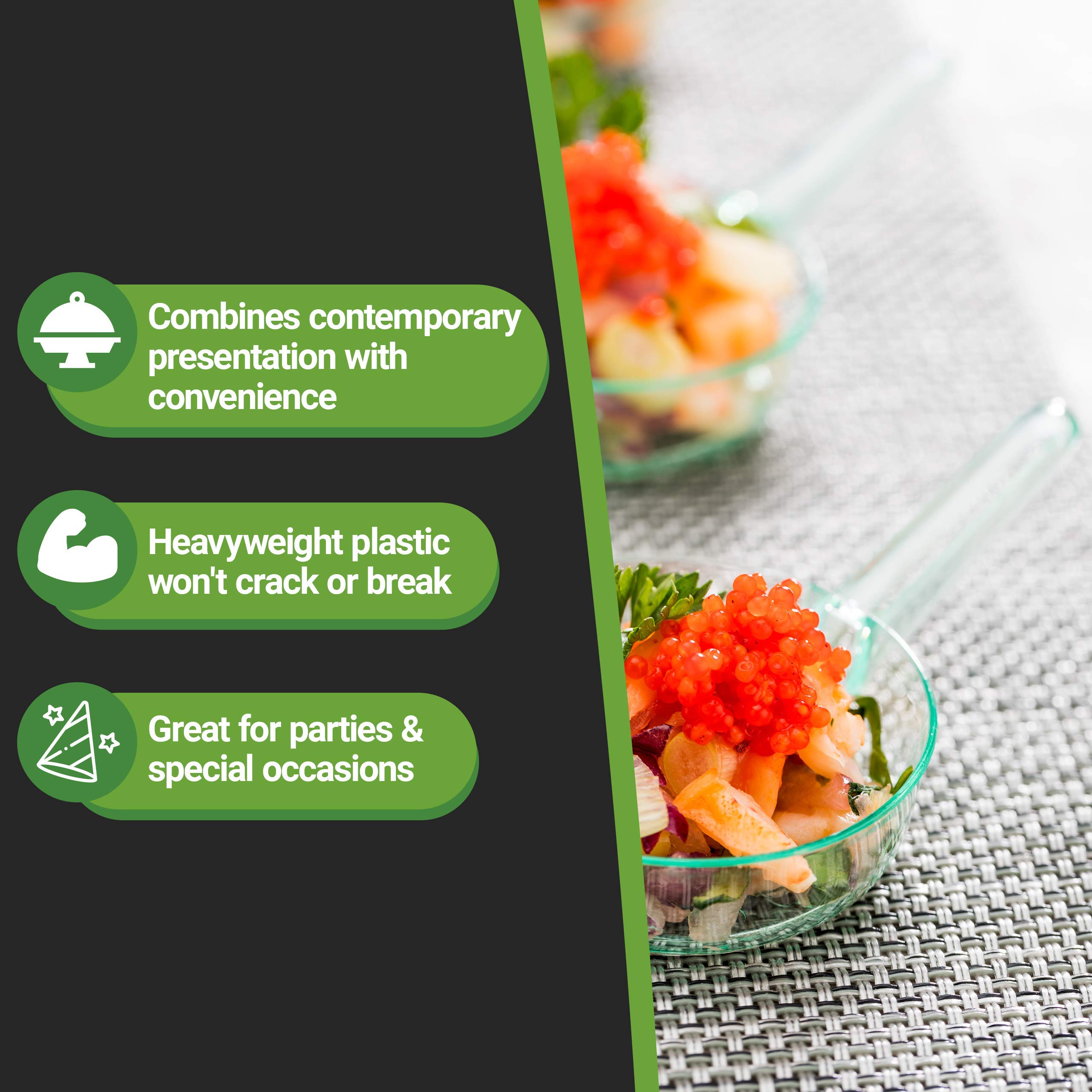 1oz Disposable Dessert Cups - Mini Sauce Dishes for Parties, Catering & Sampling | Seagreen Plastic Appetizer Plates