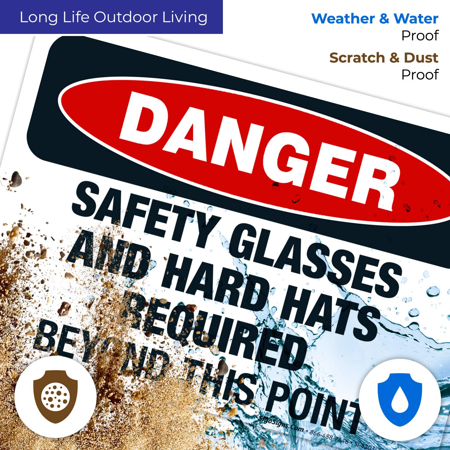 Danger Safety Glasses and Hard Hats Required Beyond This Point Sign - OSHA Compliant 10x7 Inch Aluminum Safety Sign, Rust-Free .040 Gauge, Fade Resistant for Indoor/Outdoor Use - Made in USA | Perfect for Construction Sites, Factories & Hazardous Work Areas