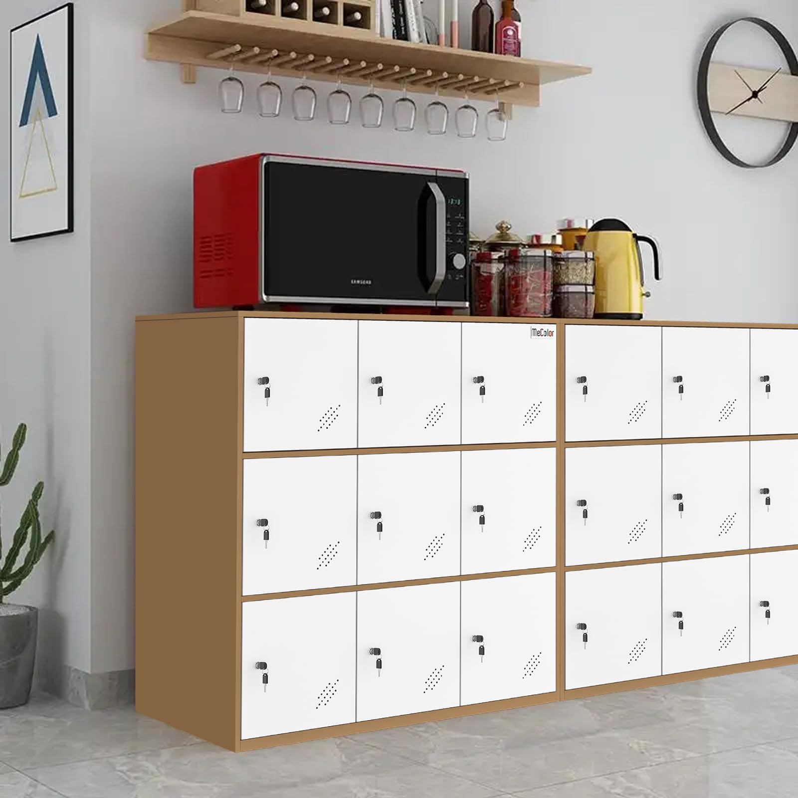 MECOLOR 9-Door Metal Locker Cabinet - Stackable Storage for Office, School & Home - White (9D-WH) - Perfect for Students, Employees & Staff Organization Needs