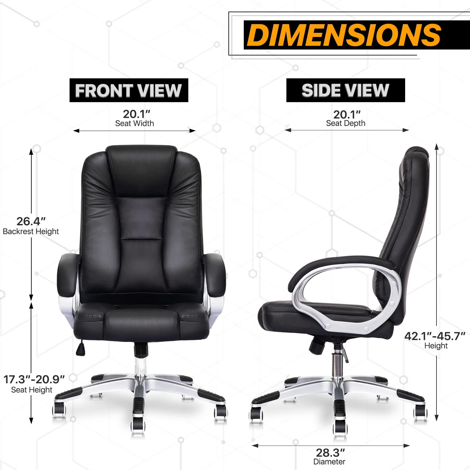 MoNiBloom Executive Office Chair with Ergonomic Lumbar Support - Big & Tall PU Leather Computer Chair with 29