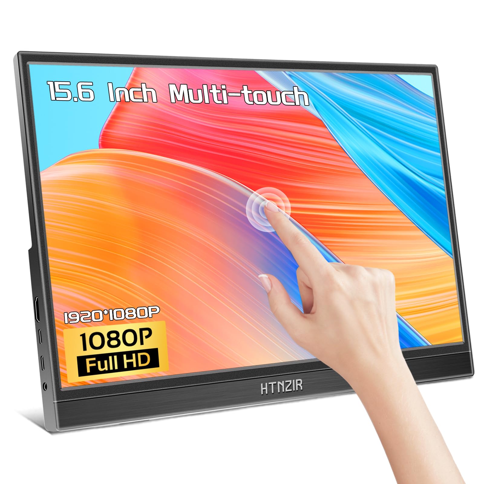 15.6 Inch Portable Touchscreen Monitor - FHD 1920x1080 USB-C HDMI External Display with HDR, Built-in Speakers & Kickstand - Plug & Play Second Screen for Laptop, PC, Mac, Phone, Xbox, PS5/PS4 - Perfect for Work, Gaming & Travel