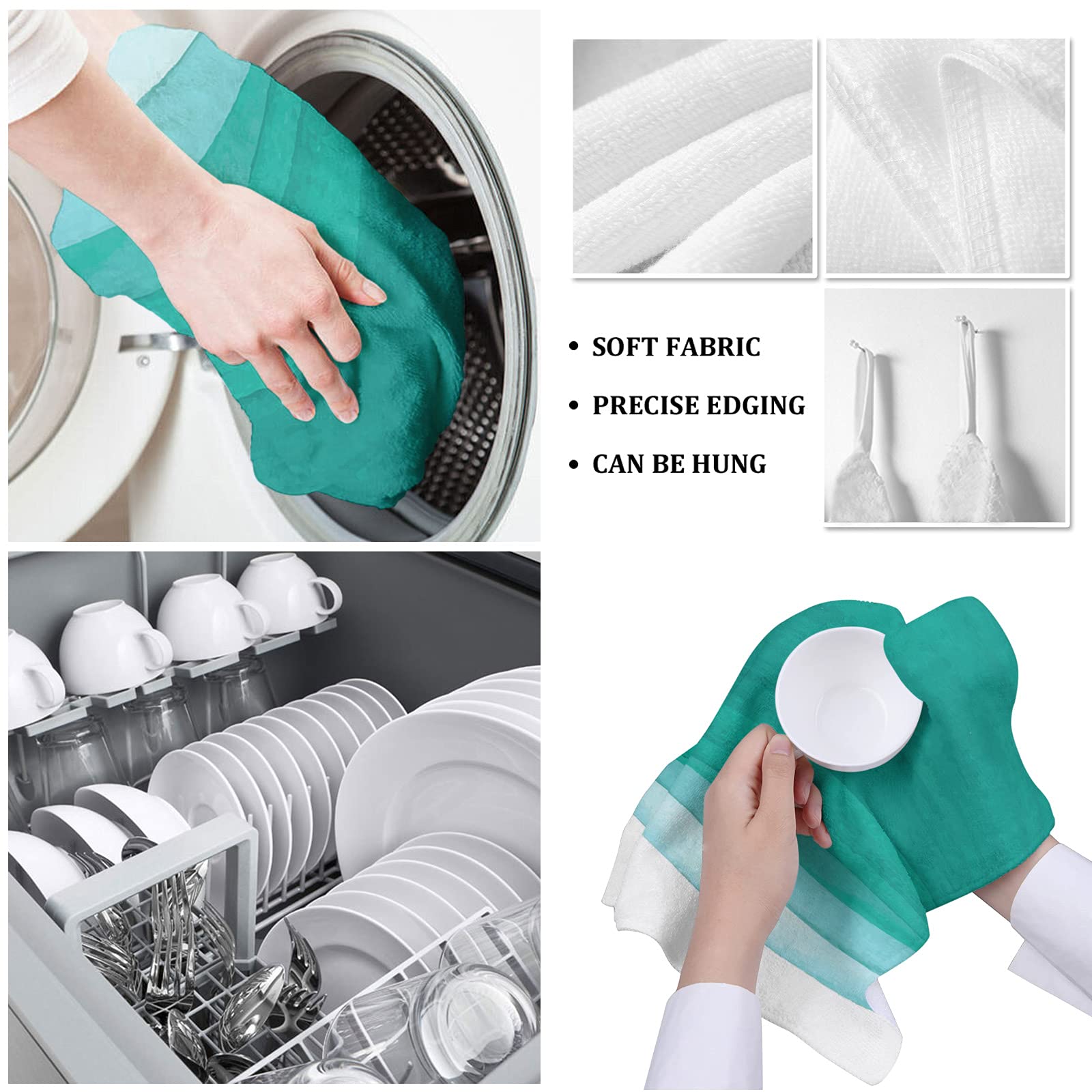 Ombre Aqua & Teal Kitchen Towels Set - 2 Pack Absorbent Soft Cotton Dish Cloths, 18x28 Inches - Perfect for Dishes, Bar Cleaning & Tea Time (Dish Towels, Bar Towels & Tea Towels)