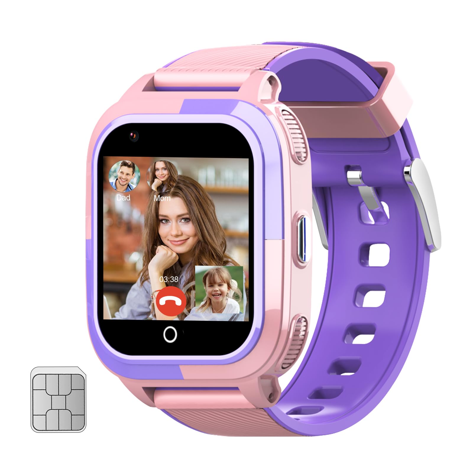 Wonlex 4G Kids Smart Watch with SIM Card, GPS Tracker, WhatsApp & Line Support, Real-Time Calling, Voice Message, SOS & Camera - Perfect Birthday Gift for Girls & Boys Aged 4-16 (Pink) | Ideal for School, Outdoor Activities & Child Safety