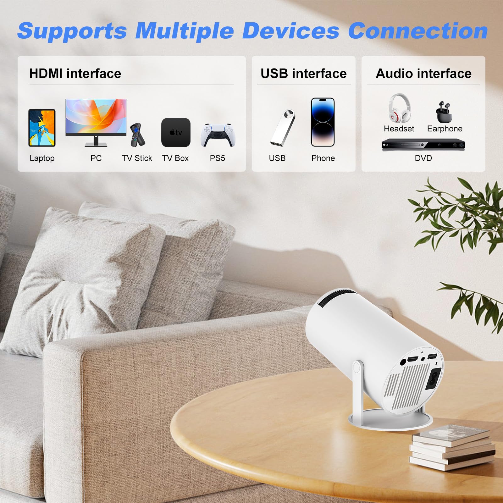 Safego Mini Portable Projector - 120 ANSI Lumen WiFi & Bluetooth Smart Projector, HD 720P Home Theater Movie Projector for Android, iPhone, Tablet - Perfect for Indoor Movies, Gaming & Outdoor Camping Entertainment