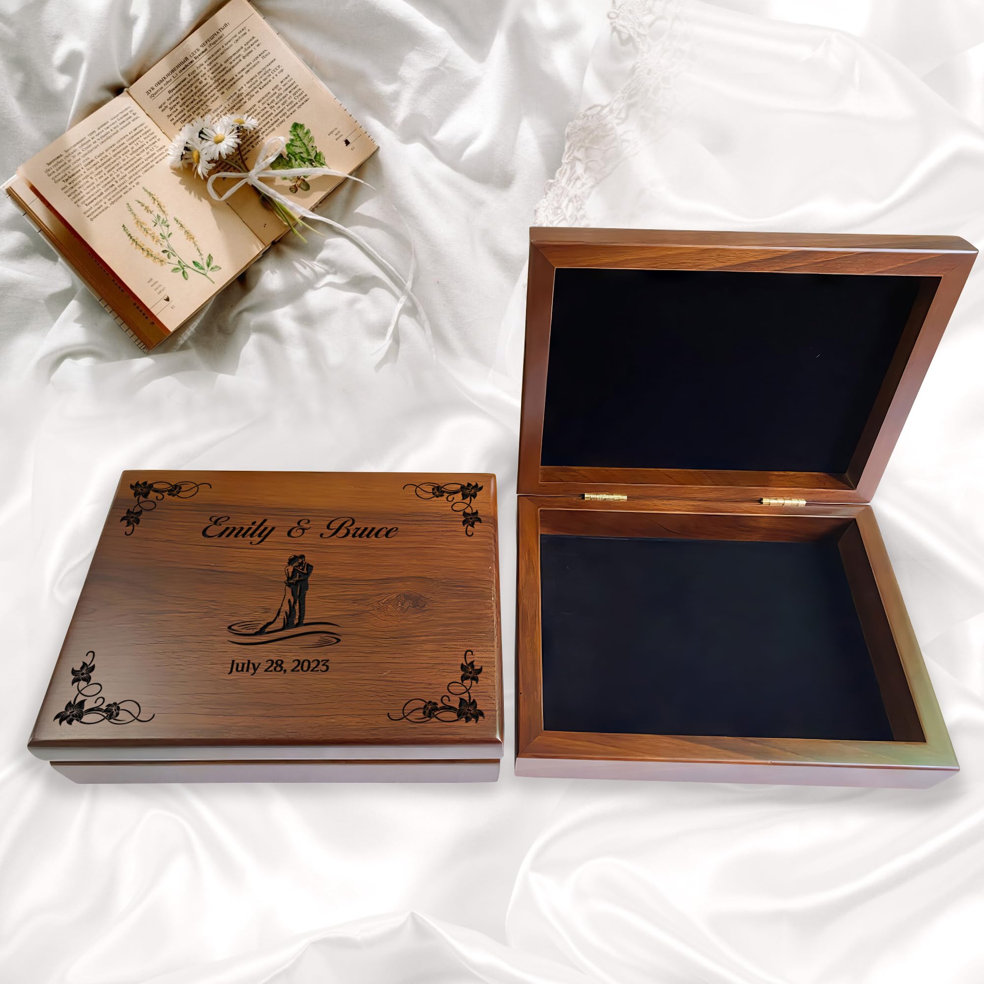 Personalized Engraved Wooden Keepsake Box - Large Memory Box with Hinged Lid - Custom Wedding Gift for Couples - Perfect for Anniversary, Valentine's Day & Special Occasions