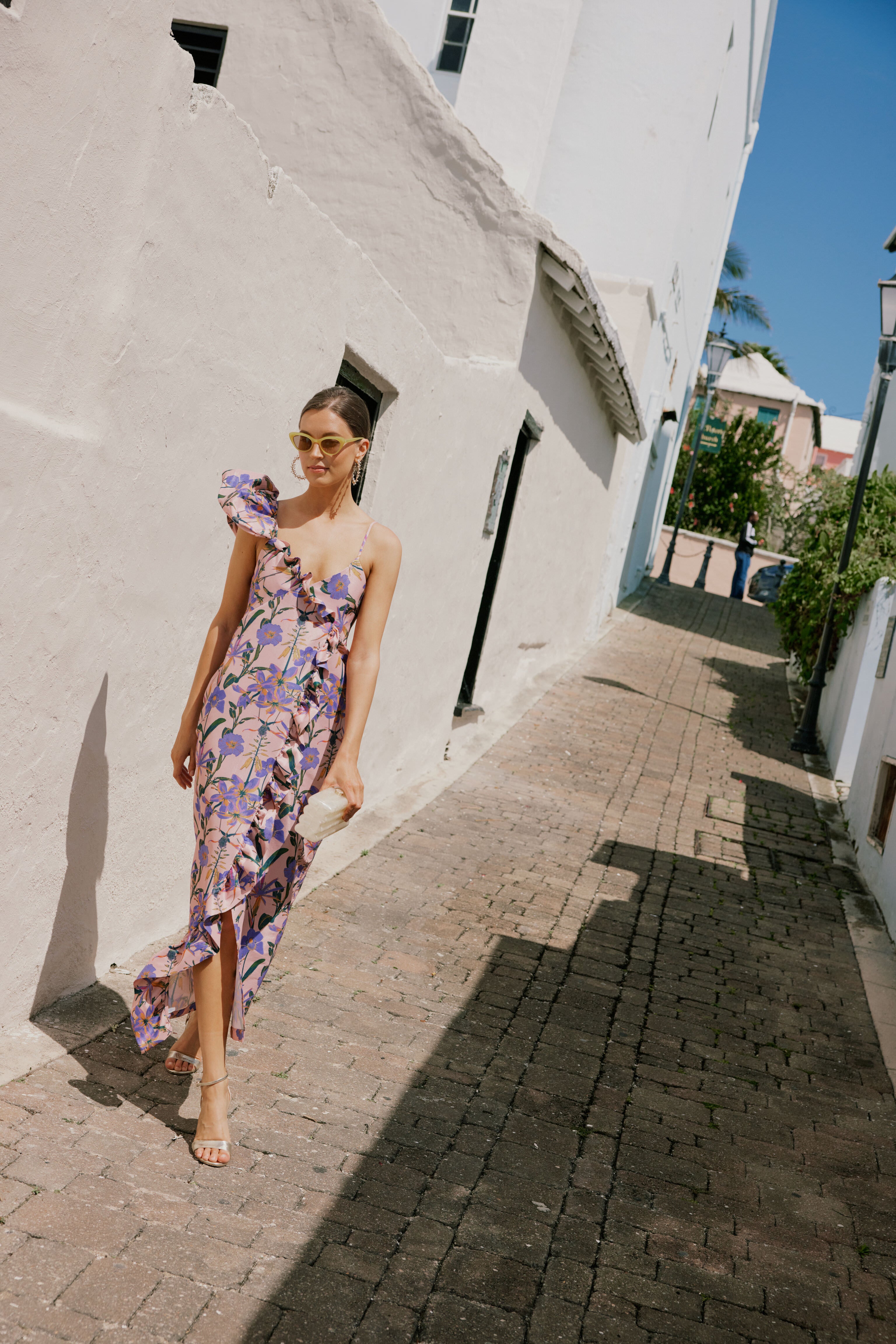Blush Iris Penelope Maxi Dress for Women - Flowy Long Summer Dress with Floral Print, V-Neck & Side Slits | Perfect for Beach Vacations, Weddings & Date Nights