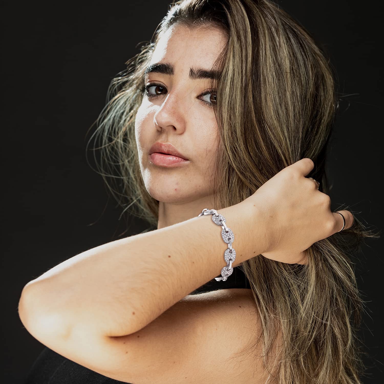 14K Gold & Silver Rhinestone Tennis Bracelet for Women | Sparkly Crystal Diamond Circle Bracelet | Elegant Gift for Her | Perfect for Weddings, Parties & Special Occasions