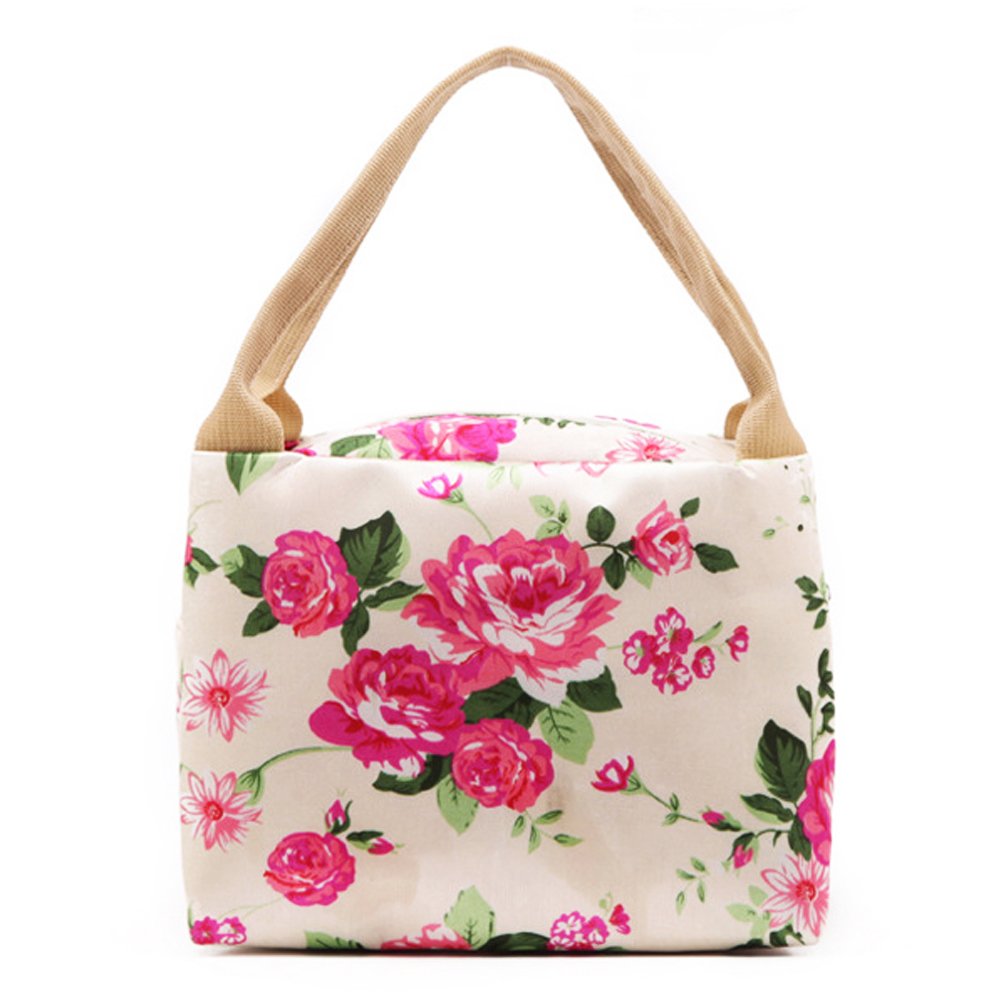LEFV™ Insulated Lunch Bag for Women - Reusable Zippered Tote for Work, School, Picnics & Travel - Fashionable Peony Design Lunch Box & Grocery Organizer - Perfect for Office Meals, Beach Trips & Makeup Storage
