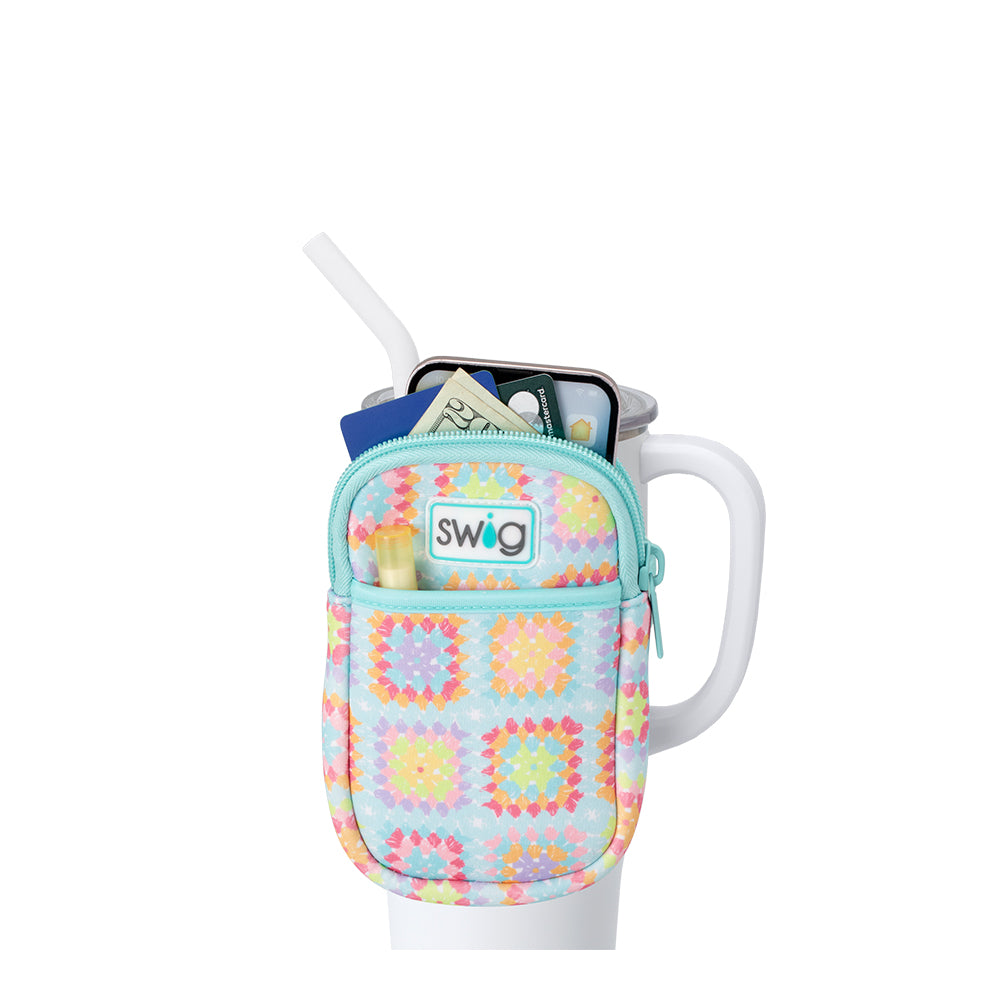 Granny Squares Mega Mug Pouch - Large Insulated Coffee Cup Holder for Travel, Office & Home Use - Crochet Style Tea Tumbler Sleeve