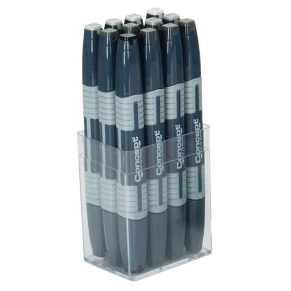 Concept 12-Piece Cool Grey Dual Tip Art Markers Set - Professional Artist Coloring Markers for Sketching, Drawing & Doodling | Perfect for Adult Coloring Books, Kids Art Projects & Bullet Journaling | Includes Durable Organizer Case